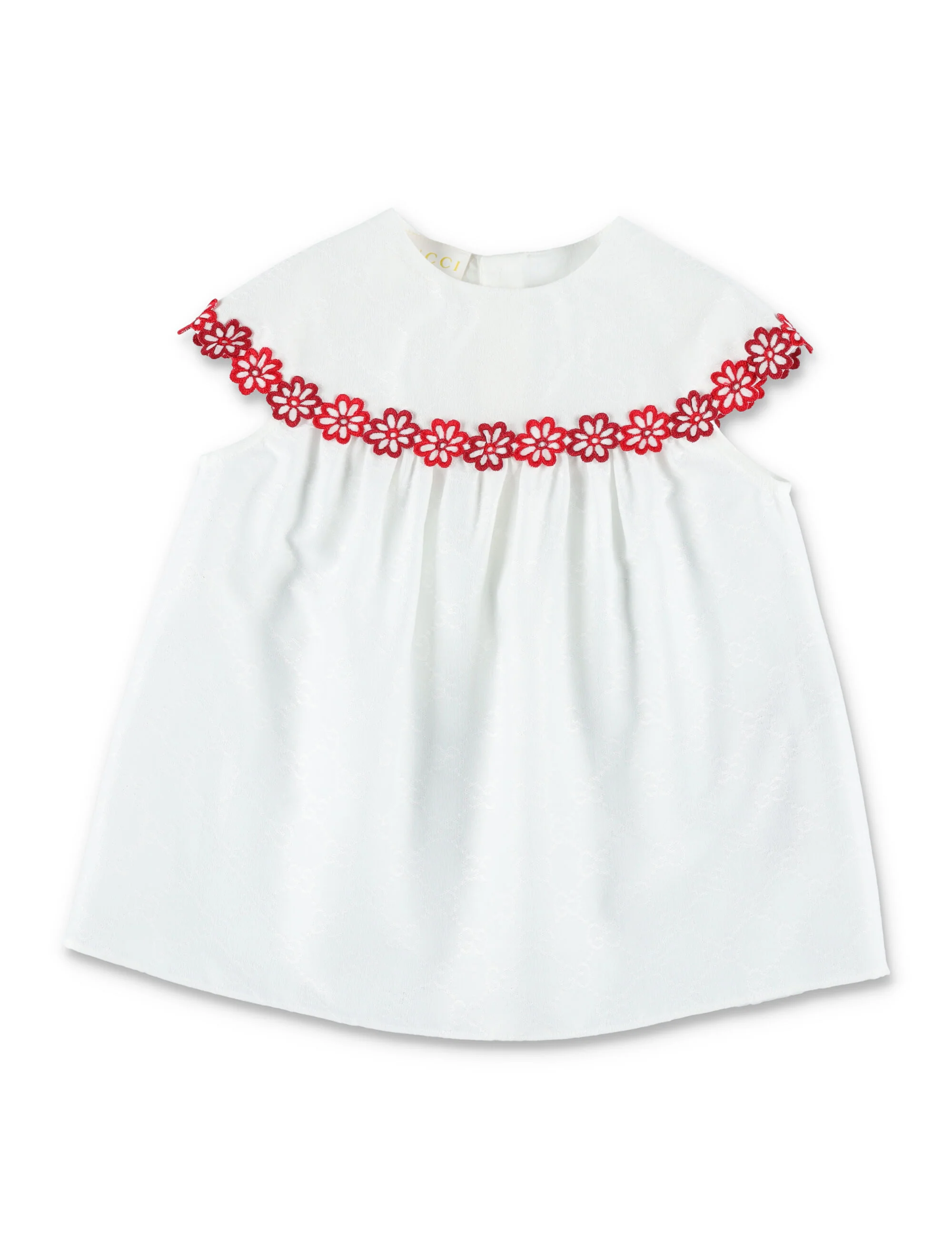 Vestido de Algodão Gucci Baby Bordado Branco/Vermelho