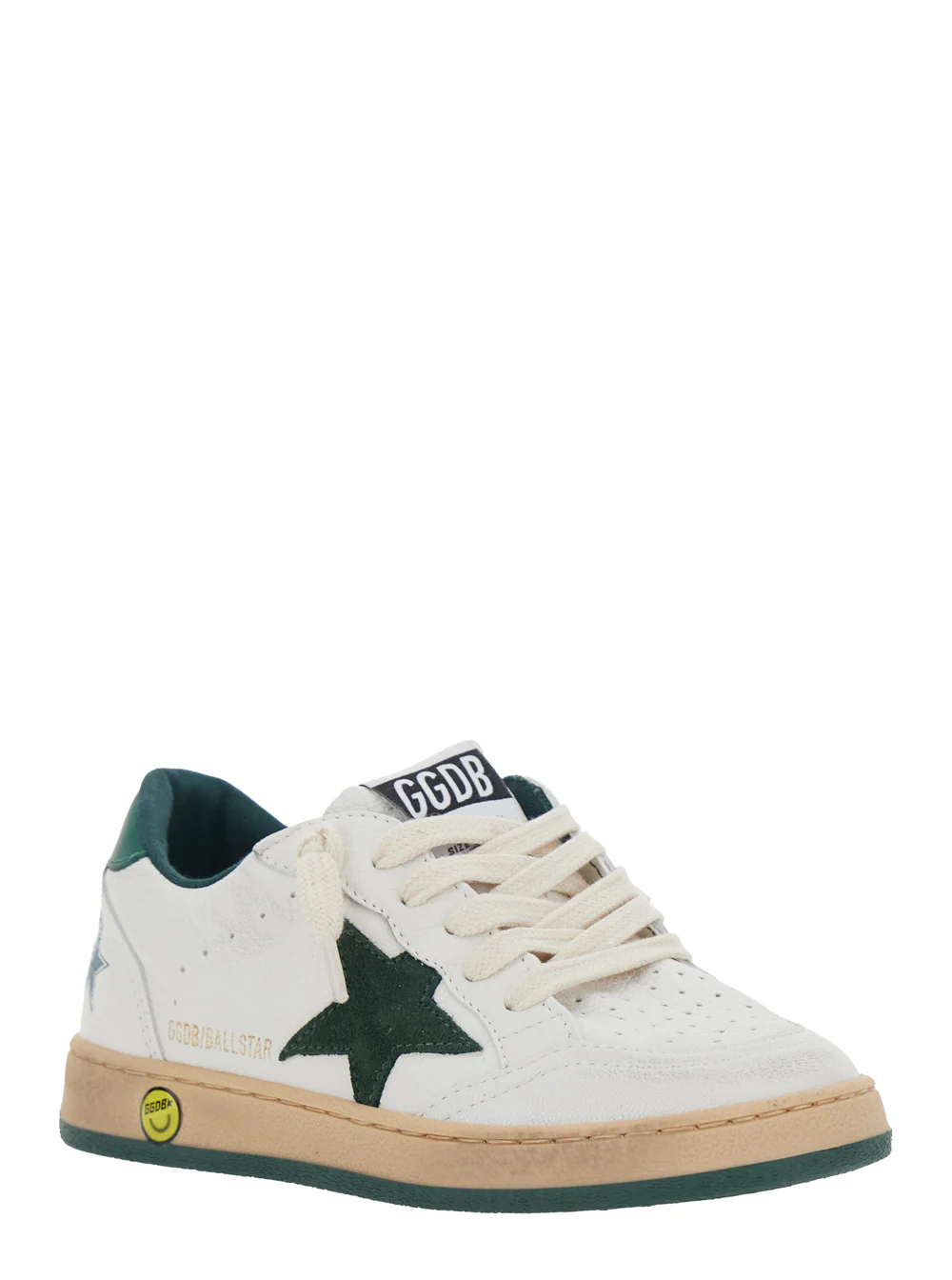 Sapatilha Golden Goose Kids Ballstar Low Top com Patch de Estrela no Lado e Letras Maxi na Parte de Trás em Couro Branco para Crianças, Couro de Cabra Vaca