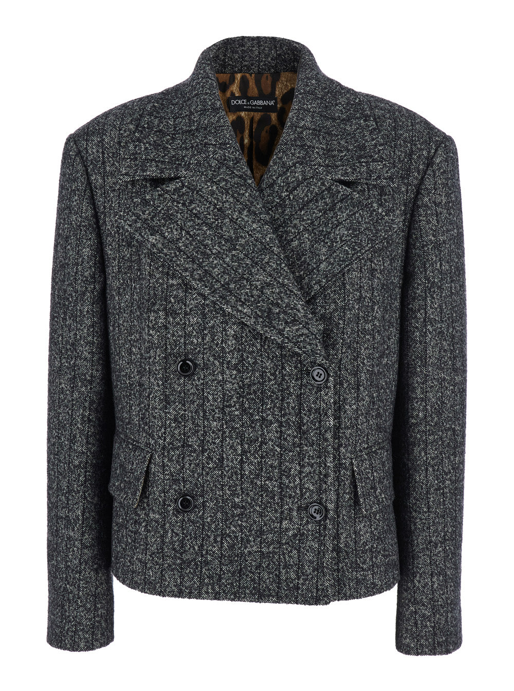 Jaqueta Doble-Botão Cinza Dolce & Gabbana com Rebites em Mistura de Lã para Blazer Feminino