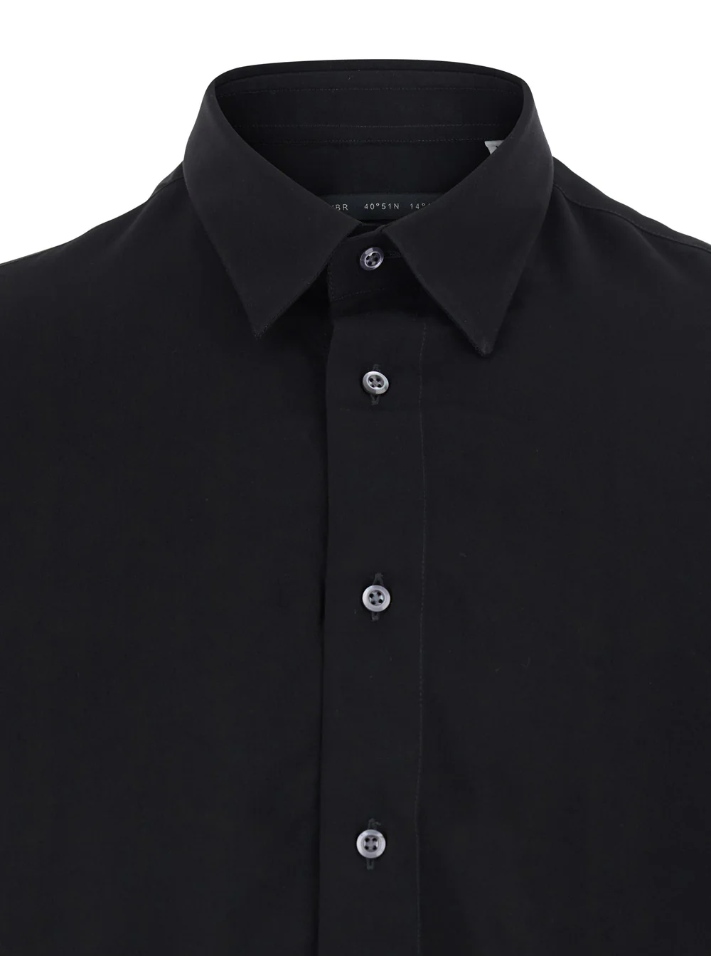 Camisa com Gola e Manga Comprida Feminina Preto Blusas - FLUID VISCOSE Baixa Marca