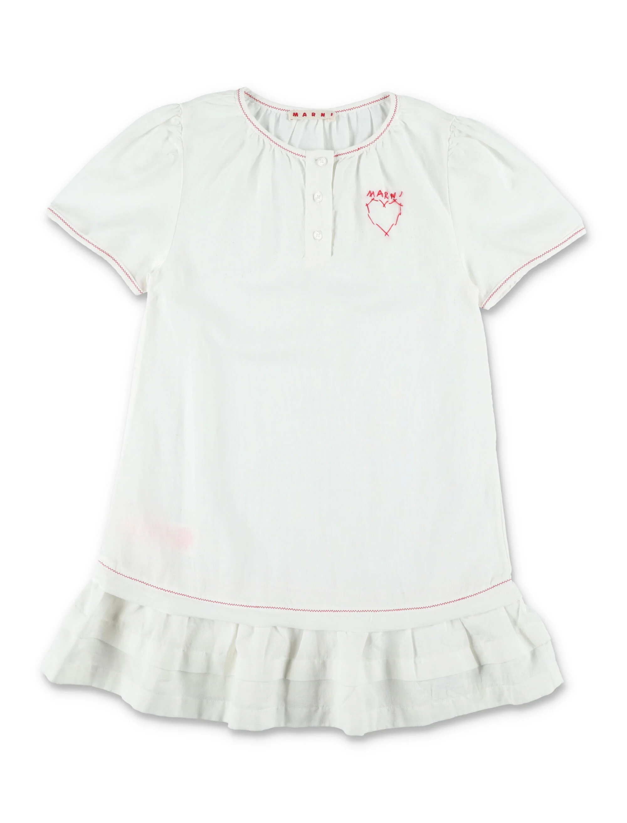 Vestido de Linho Marni com Bordado para Meninas, Branco de Algodão