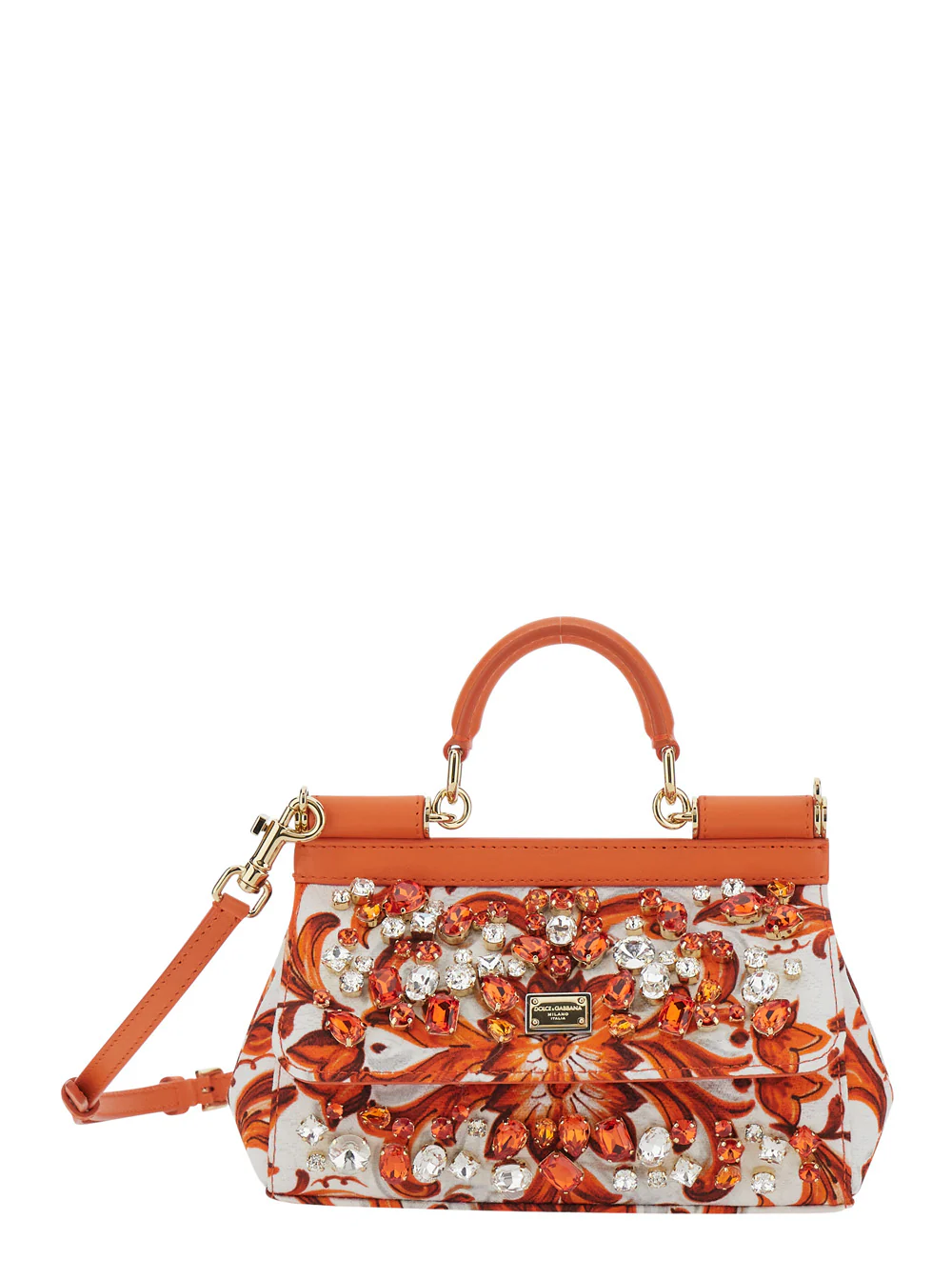 Bolsas de Mão Douradas e Gabbana Sicília Decoradas Laranja