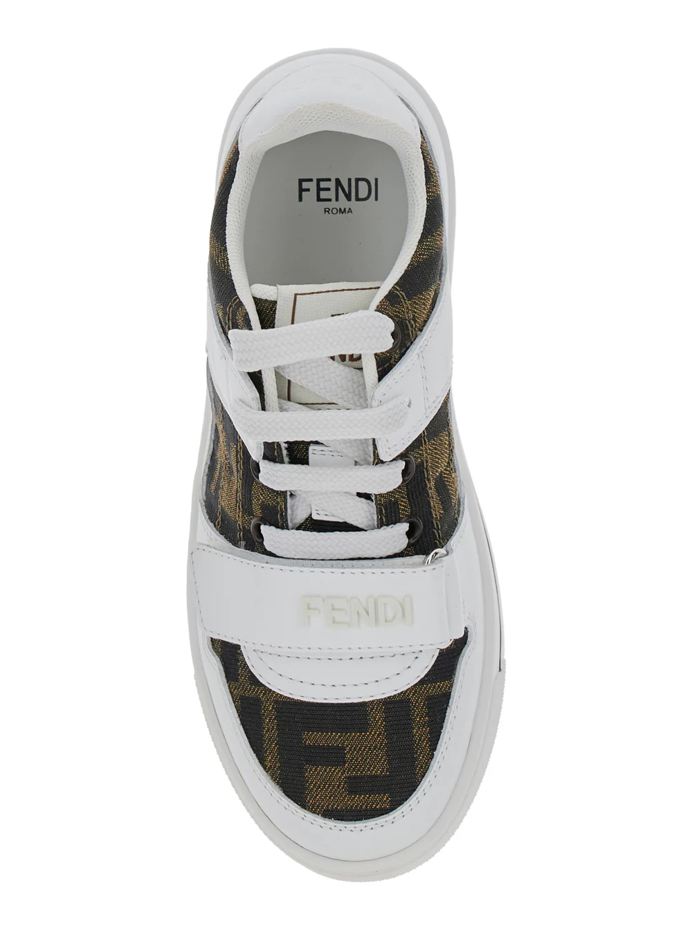 Sapatilhas Brancas Fendi Kids com Motivo FF em Todo o Modelo em Couro de Bezerro