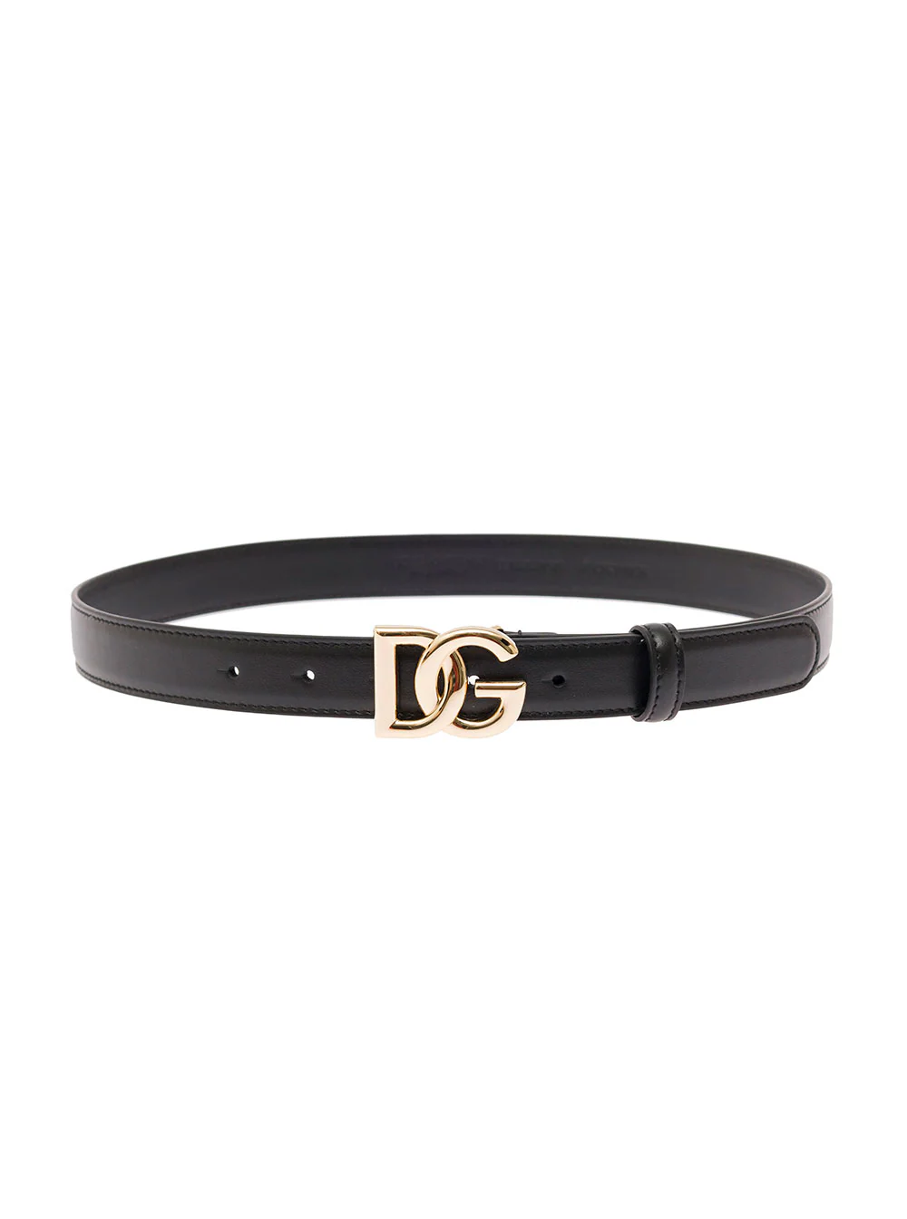 Cinto Fino Dolce & Gabbana com Fivela DG Preto Dourado Metal Pele para Mulheres Vaca