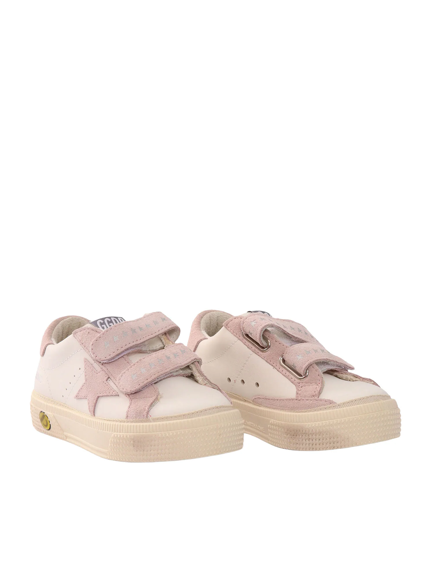 Sapatilha White Kid de Couro com Biqueira e Lingueta de Camurça, Fivela em Forma de Estrela e Salto Golden Goose MAY SCHOOL