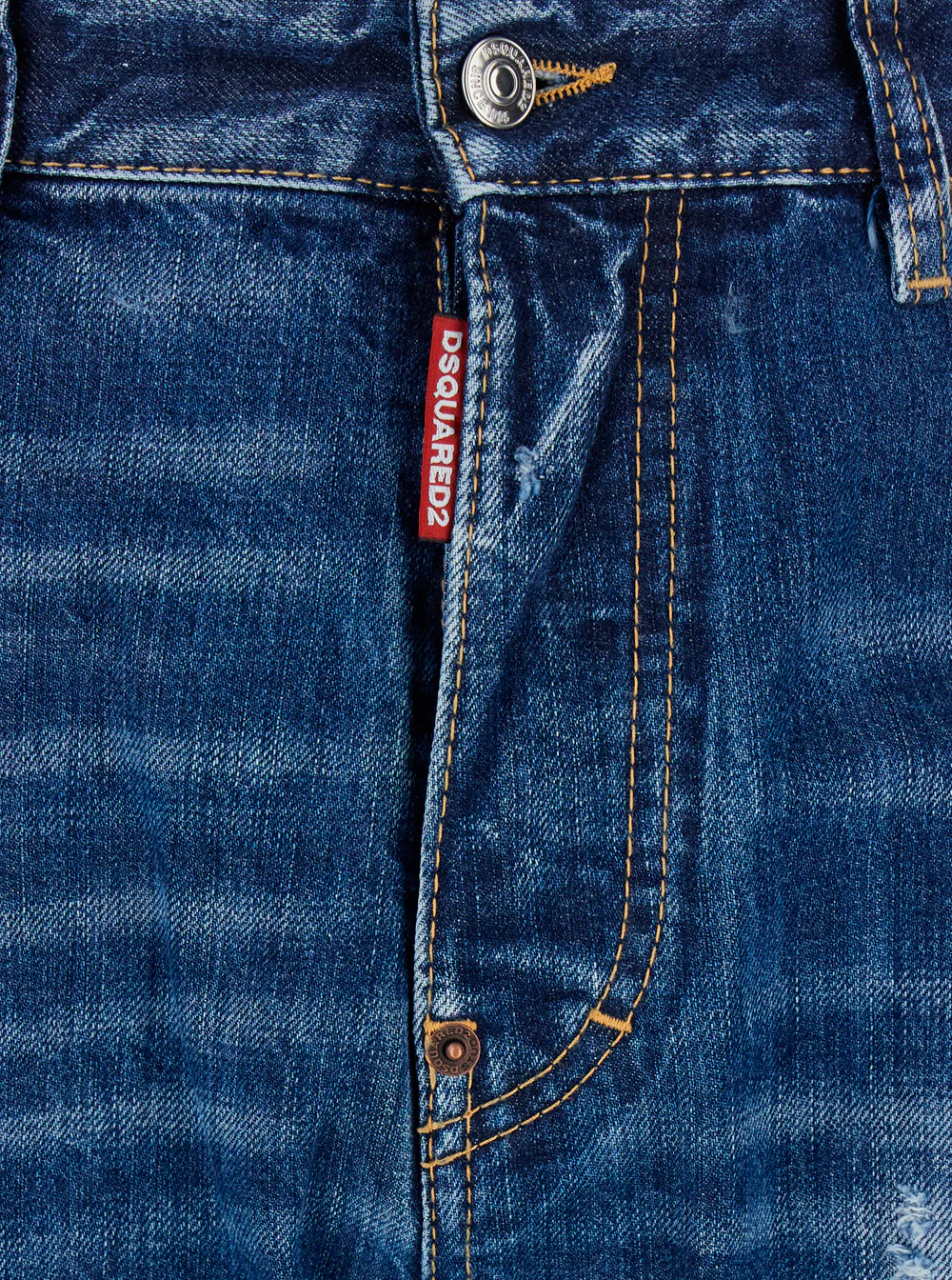 Calças Dsquared2 642 com Detalhes de Rasgaduras em Todo o Modelo e Patch com Logotipo na Parte de Trás em Jeans Azul para Homens Blu Algodão