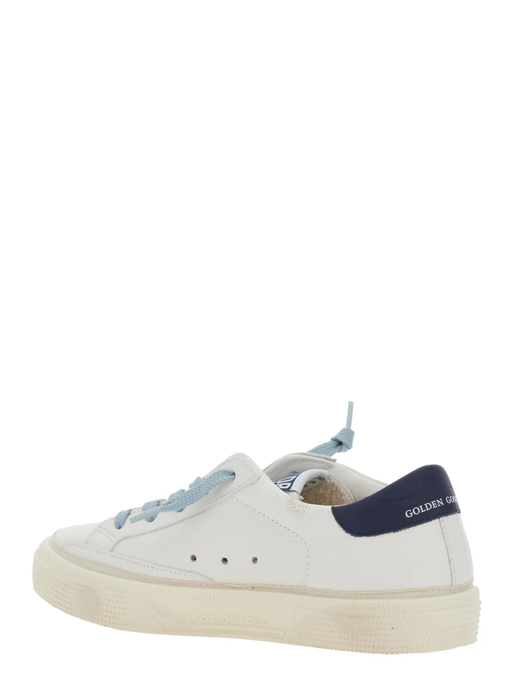 Sapatilha Golden Goose Kids May Low Top com Patch de Estrela no Lado e Lingueta com Logotipo em Couro Branco para Crianças, Couro de Cabra