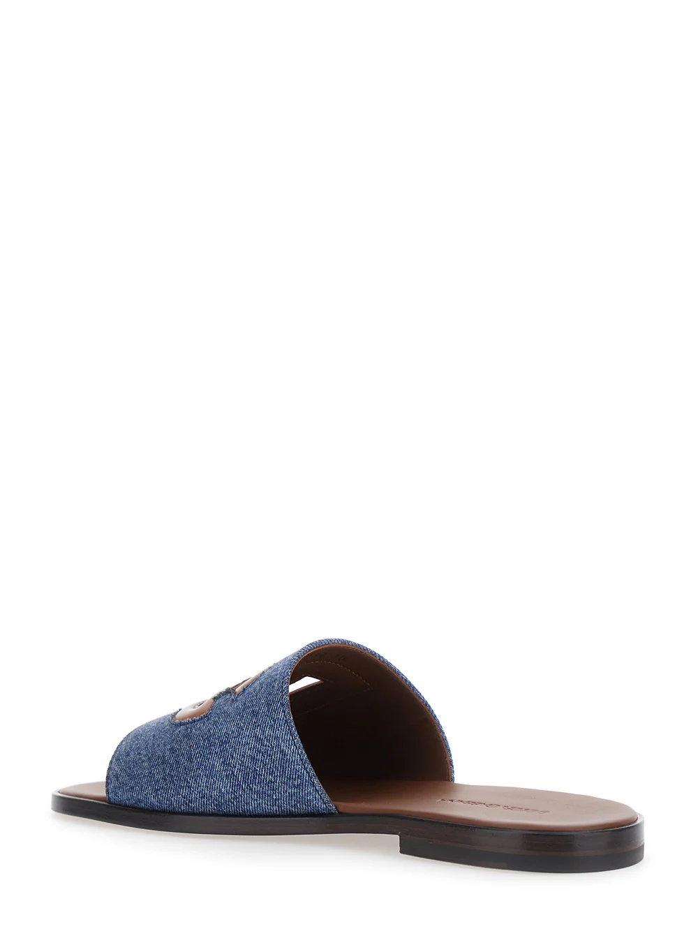 Sandalas Marrom Dolce & Gabbana com Logotipo em Cortes e Faixa de Denim em Couro para Homens, Sapatos Planos de Cordeiro