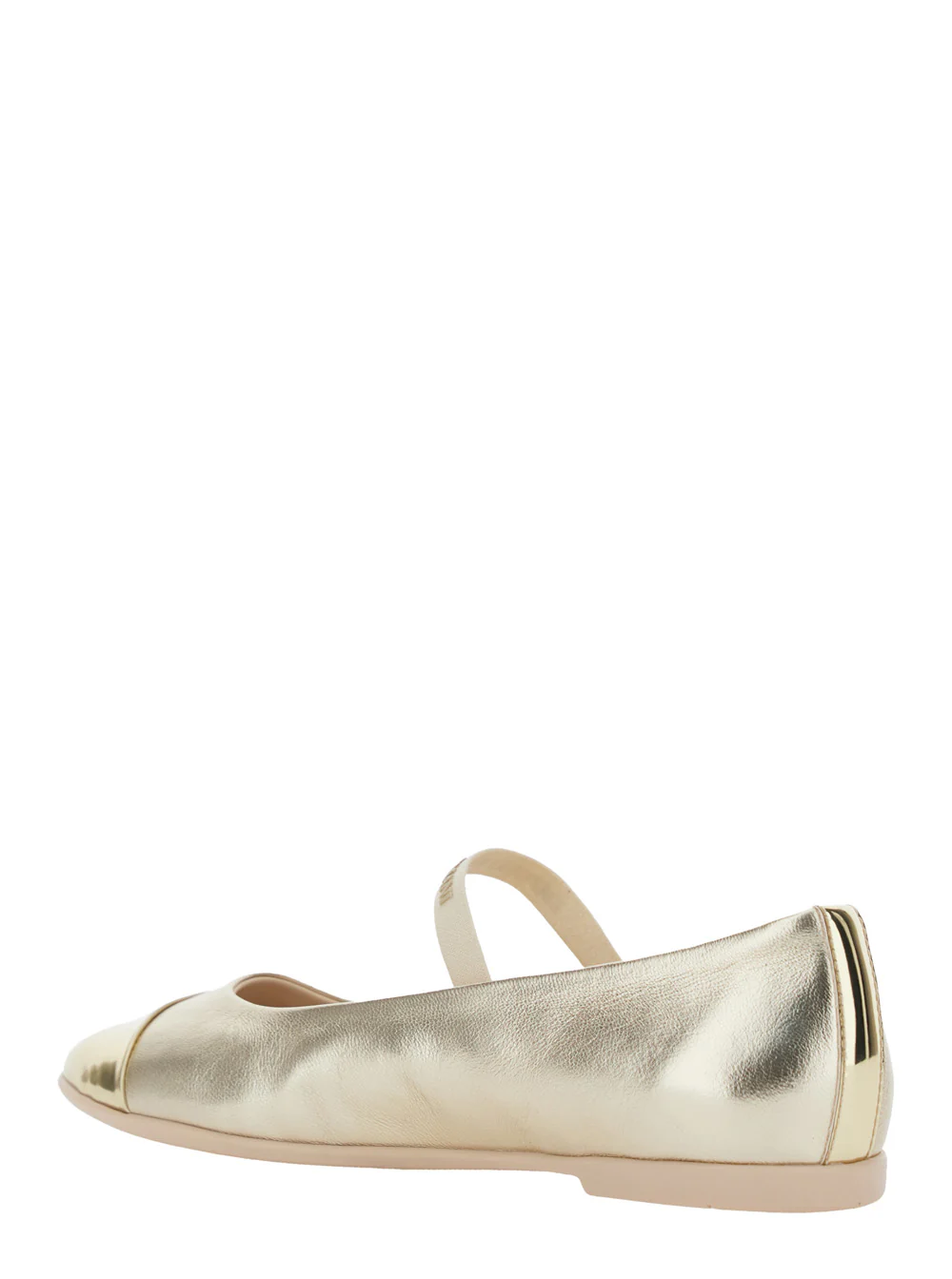 Sapatos de Balé Metálicos Emporio Armani Kids com Letras do Logotipo no Strass em Couro Laminado para Meninas Sapatos de Balé de Vitela