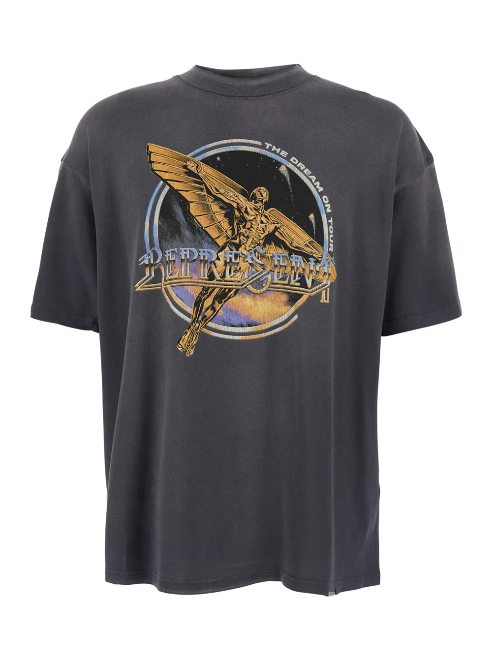 Camiseta Preta para Homens com Estampa Gráfica na Frente e Verso Efeito Desbotado, Camisetas de Algodão Cinza, Camisetas Polo