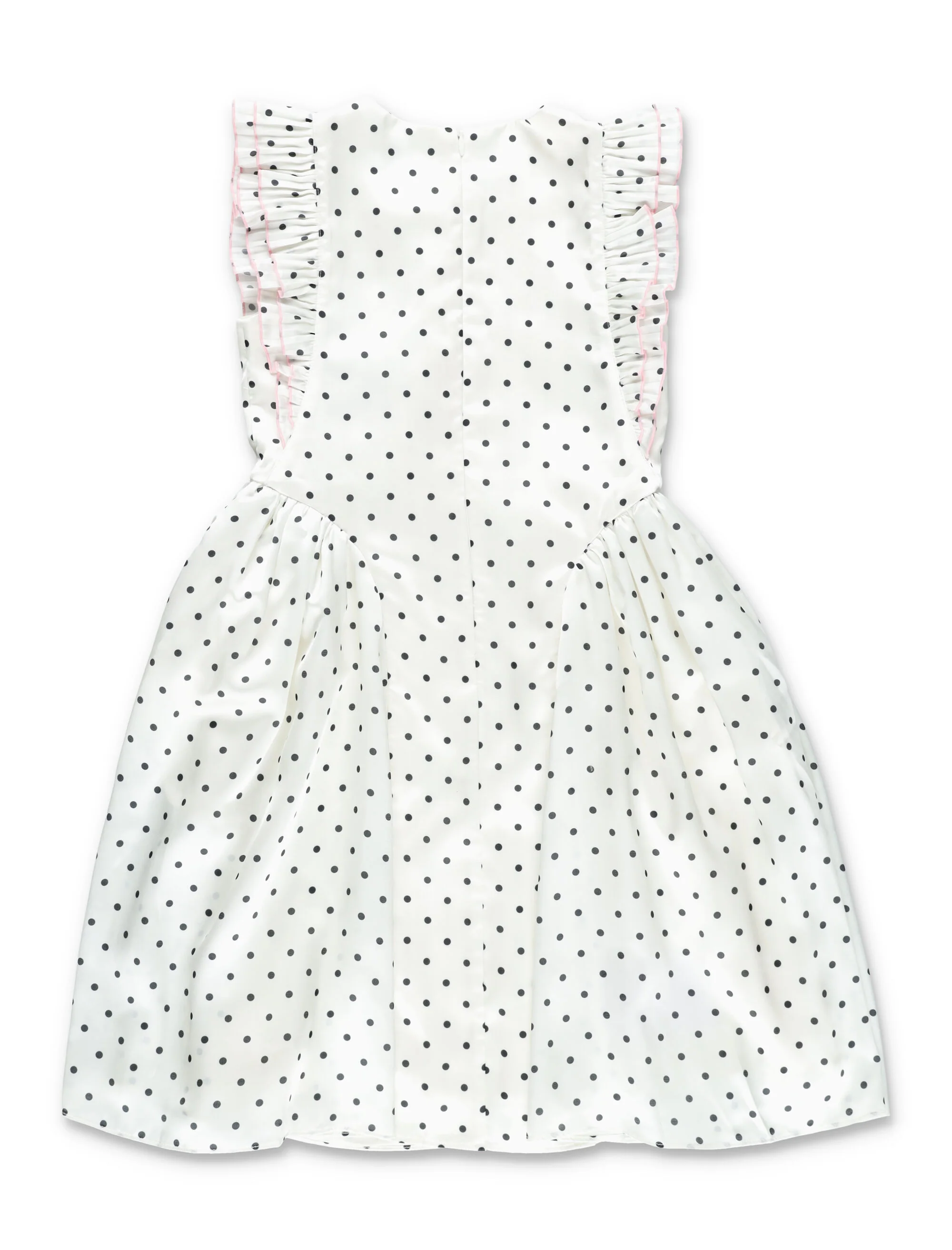 Vestido de Menina com Estampa de Bolinhas e Riscas em Creme, Forro de Poliéster