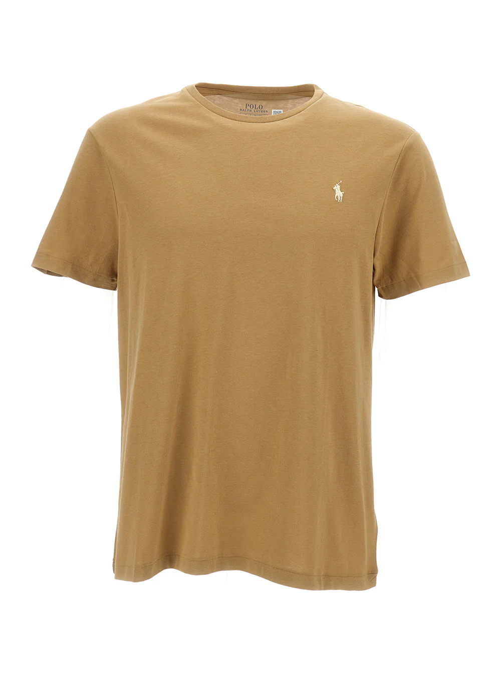 Camiseta Polo Ralph Lauren com Gola Redonda e Bordado de Cavalo em Jersey de Algodão Bege Camisetas Masculinas e Camisetas Polo