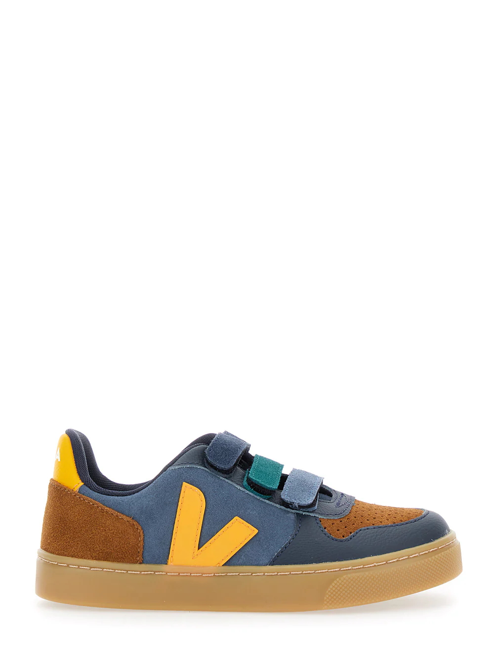 Sapatos de Corrida Veja Kids V-10 Multicolor Low Top com Patch de Logotipo no Lado e Letras na Parte de Trás em Couro Vegetal para Menino