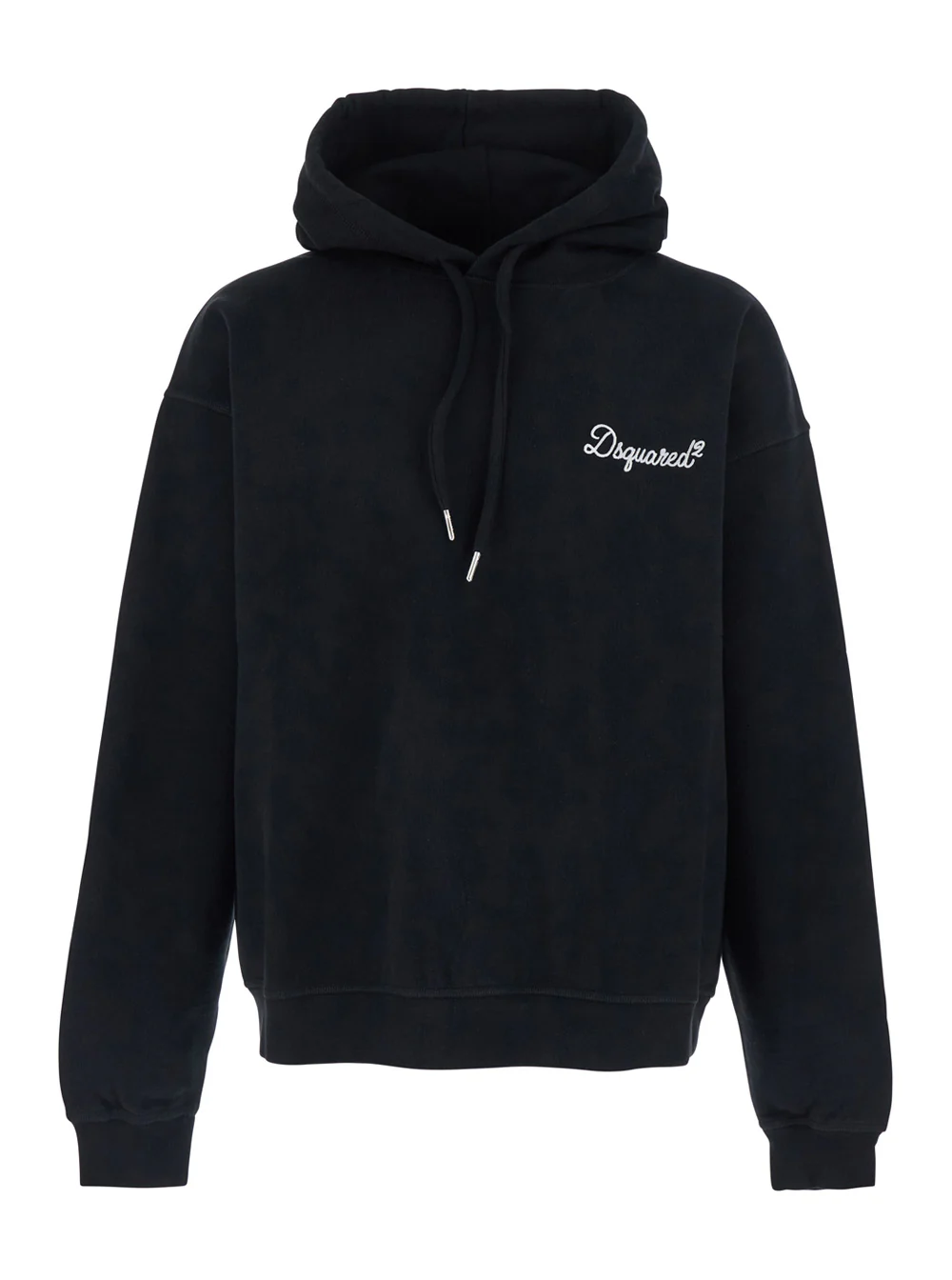 Moletom Preto Dsquared2 com Cordão e Logotipo Letrado na Frente em Algodão para Homens Moletom