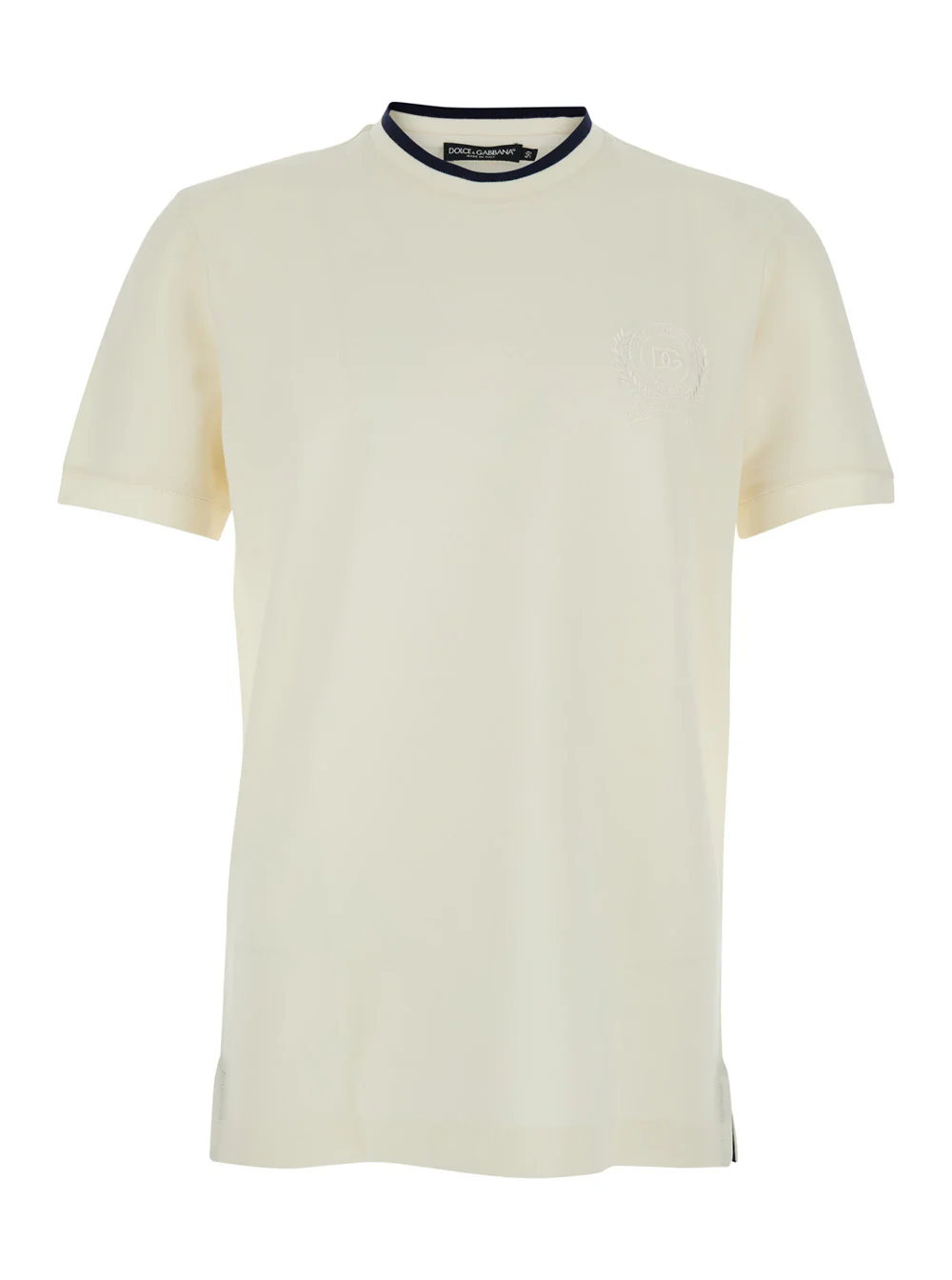 Camiseta Branca com Gola Redonda Dolce & Gabbana com Logotipo na Frente em Tecido Técnico para Homens Camisetas e Camisetas Polo de Poliéster