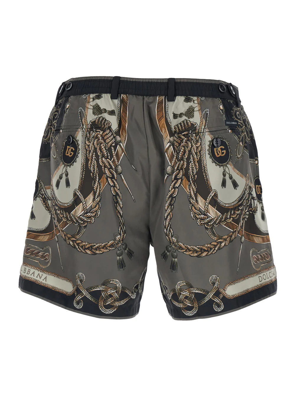 Bermudas de Natação Cinza Dolce & Gabbana com Estampa Total em Tecido Técnico para Homens, Roupas de Praia