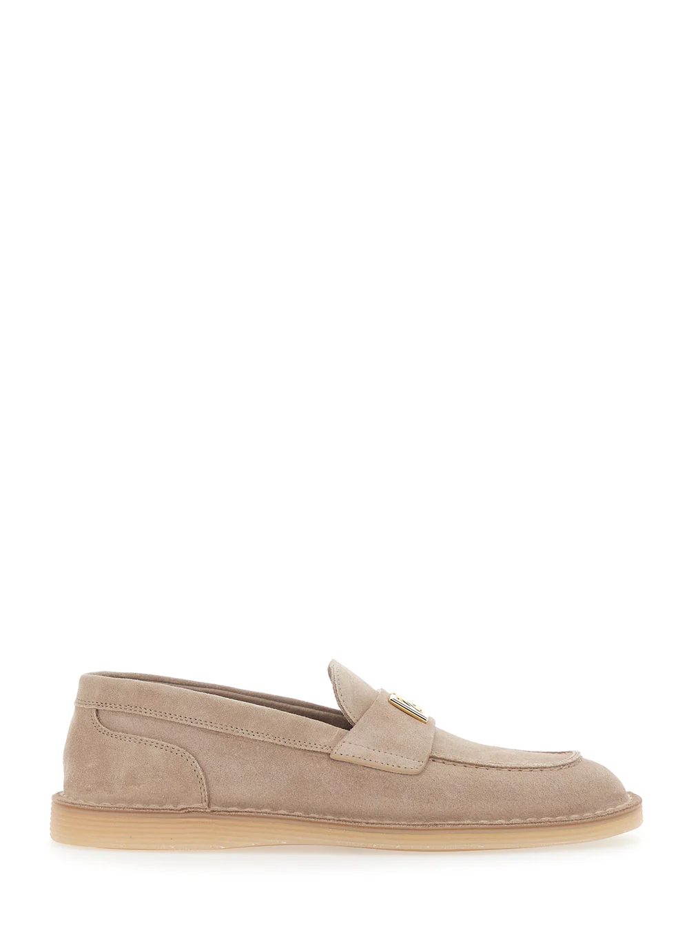 Mocassins Bege Dolce & Gabbana com Placa de Logotipo na Frente em Camurça para Mulheres Calf