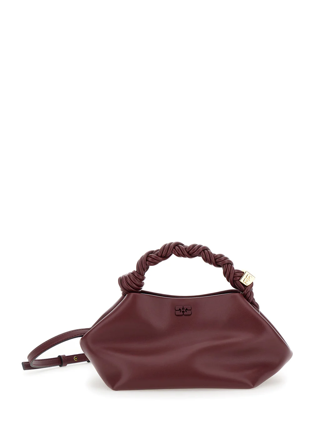 Bolsa Ganni Bou Piccola Com Logotipo de Borboleta e Alça de Couro Trançado Bordeaux Bolsas Femininas Vermelhas