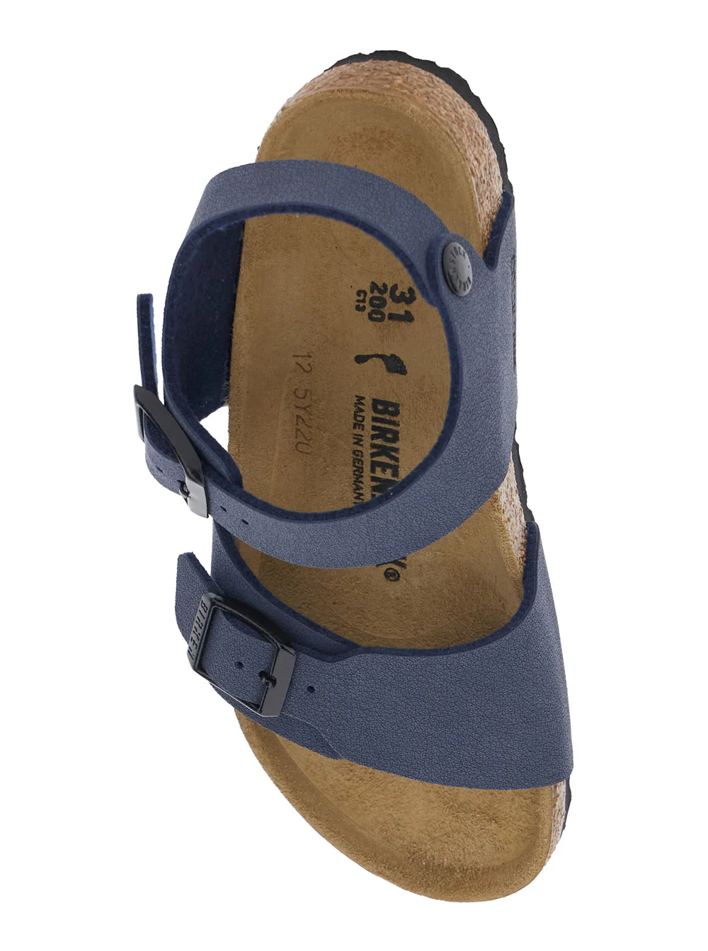 Sandalhas Birkenstock Kids New York com Biqueira Arredondada e Fechamento por Fivela em Azul para Crianças Blu Birkoflor Sapatos Planos