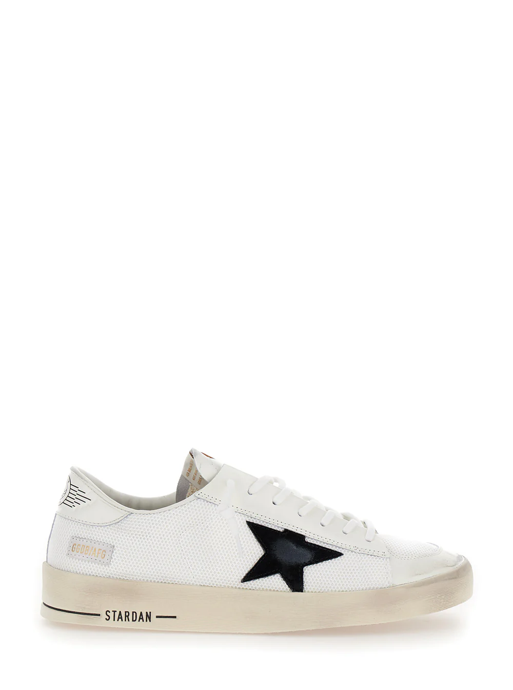 Sapatilhas Baixas Golden Goose Stardan com Patch de Estrela em Couro e Tecido Técnico Branco para Homens, Poliéster de Vaca
