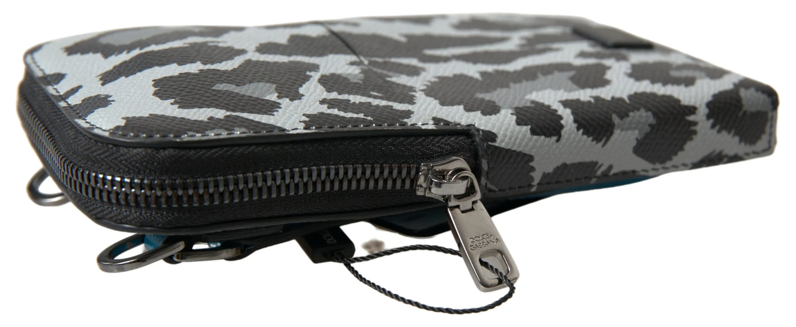 Dolce & Gabbana Bolsa de Couro com Estampa de Leopardo Cinza para Homens, Bolsa de Celular de Ombro