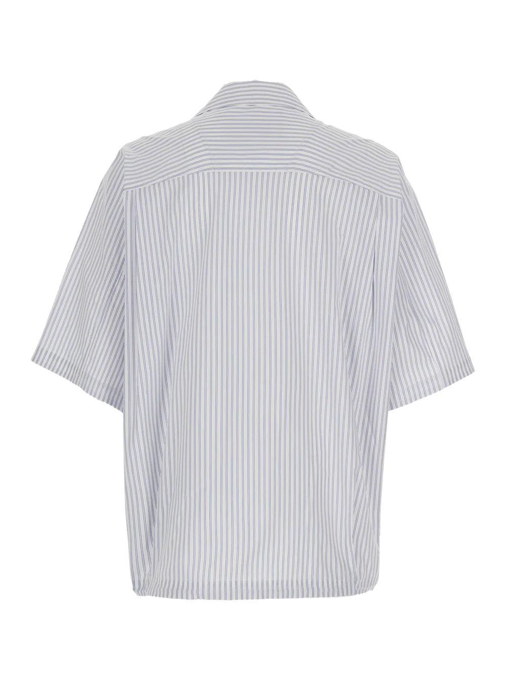 Camisa de Boliche Azul Juun.J com Colarinho Cubano e Motivo Listrado em Todo o Tecido em Blusas de Poliéster Leve em Mistura de Algodão Camisa de Boliche Azul Juun.J com Colarinho Cubano e Motivo Listrado em Todo o Tecido em Blusas de Poliéster Leve em Mistura de Algodão