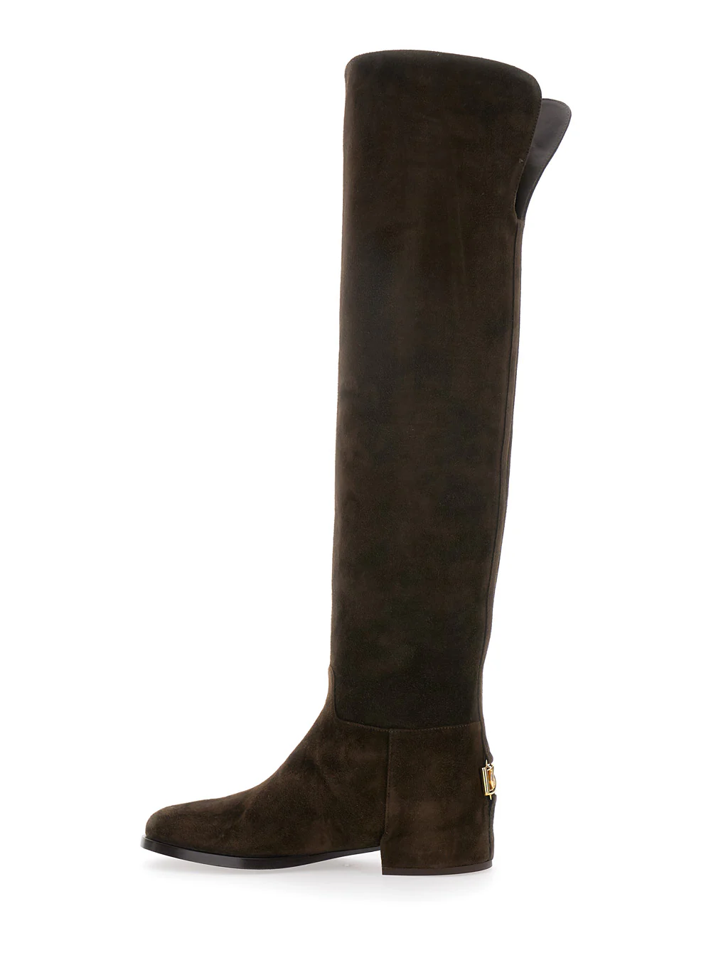 Botas Curtas Marrom Dolce & Gabbana com Placa de Logotipo nas Costas em Camurça Mulher Ovelha