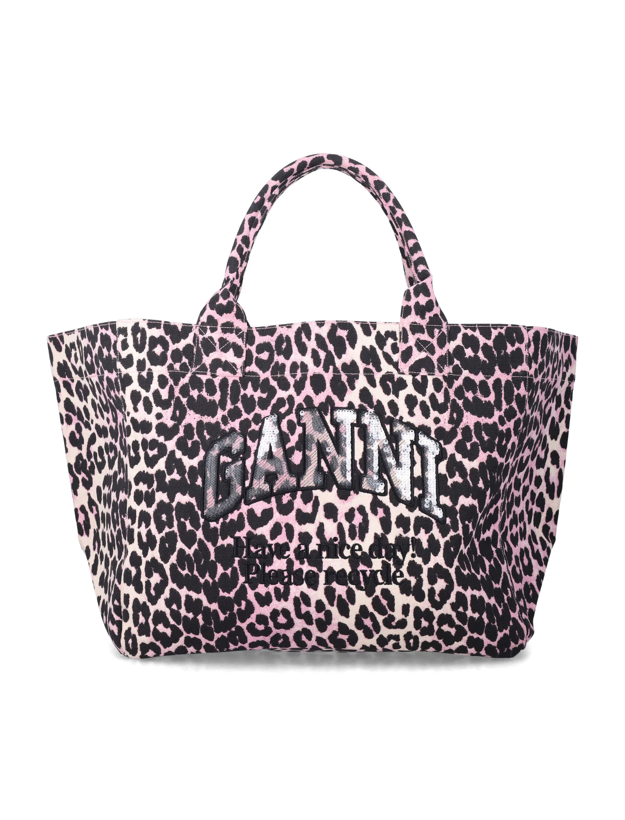 Ganni bolsa tote XXL de lamês de leopardo Mauve Leo Cotton Reciclado
