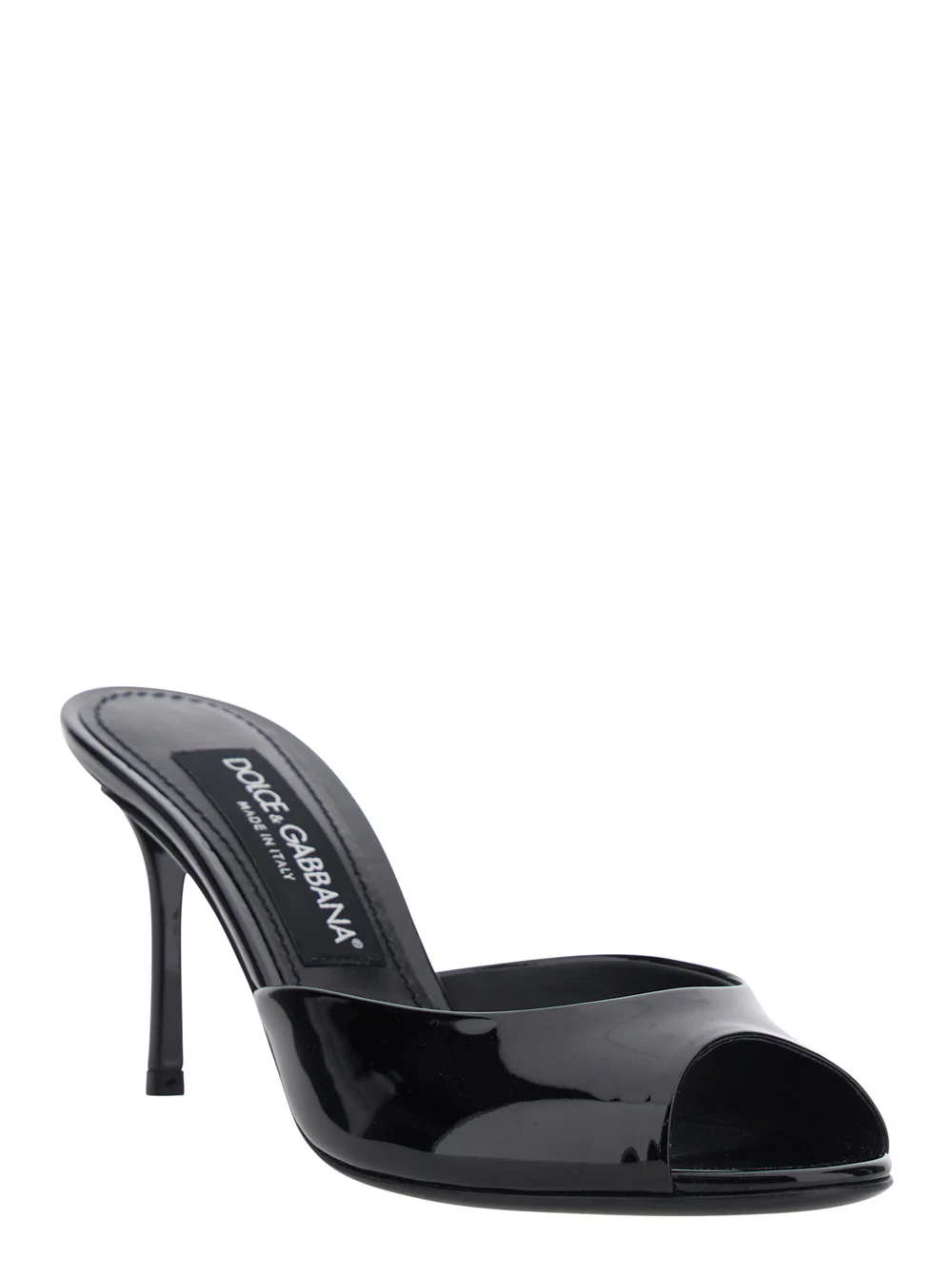 Sandalhas Femininas de Couro Preto com Bico Pontudo e Salto Alto de Diamante Dolce & Gabbana