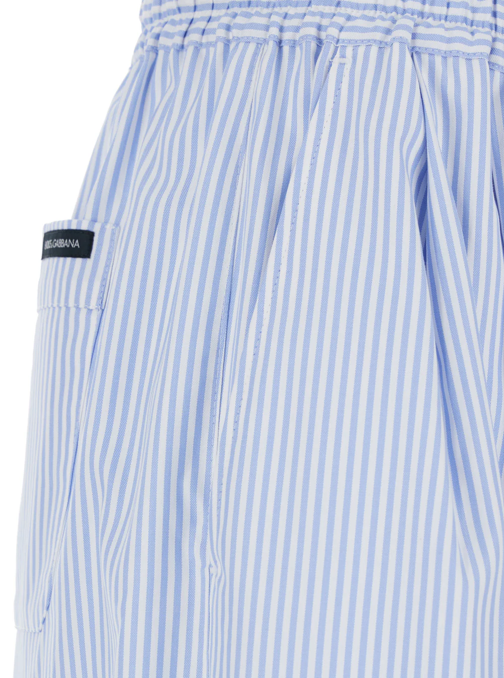 Calças Azuis Dolce & Gabbana com Cintura Elástica e Estampa Listrada para Mulher, Calças Leves em Tecido Calças Azuis Dolce & Gabbana com Cintura Elástica e Estampa Listrada para Mulher, Calças Leves em Tecido
