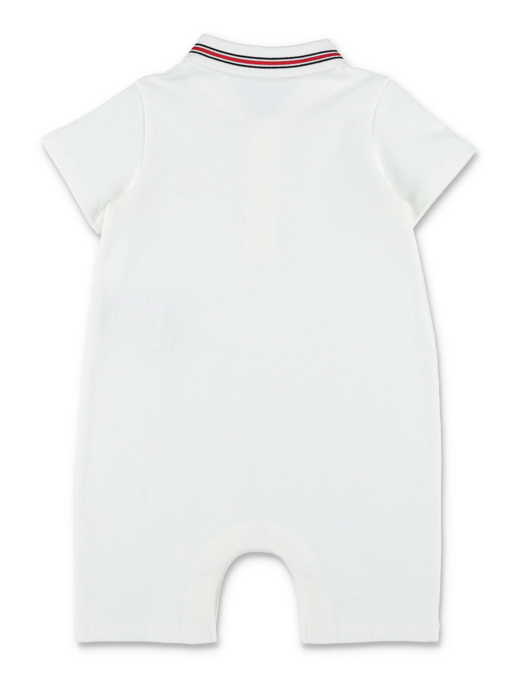 Macacão de Algodão Piqué Moncler Baby com Borda Tricolor Branca, Macacão de Elastano