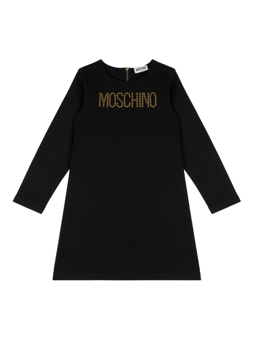Vestido Longo de Manga Comprida Moschino Kids Preto com Logotipo Mistura de Viscose Menina Poliamida Elastano