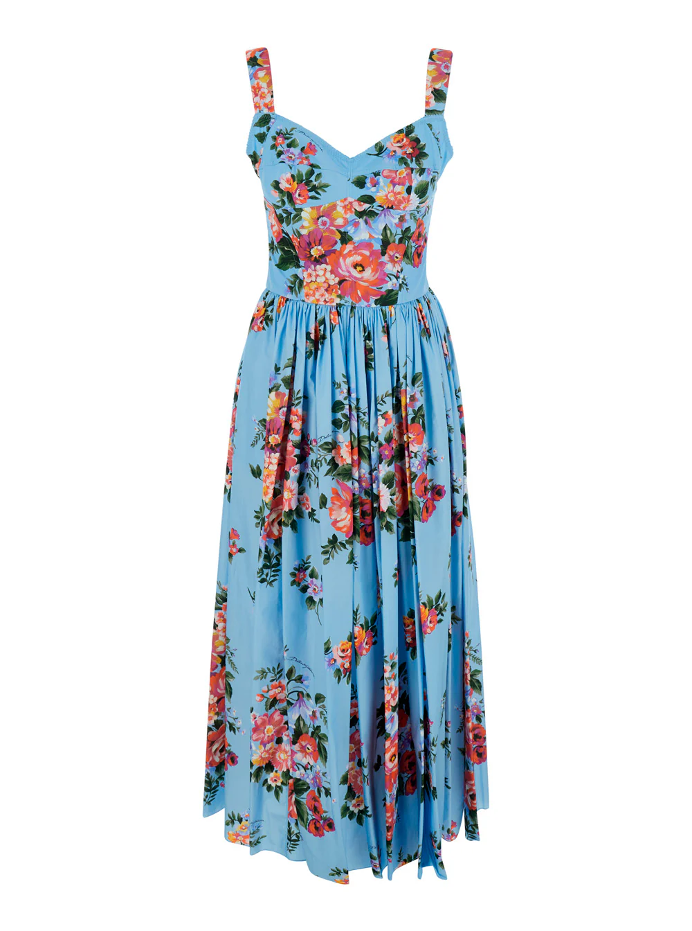 Vestido Longo Azul Dolce & Gabbana Estampado Popeline Maxi com Motivo de Estampa de Algodão Azul