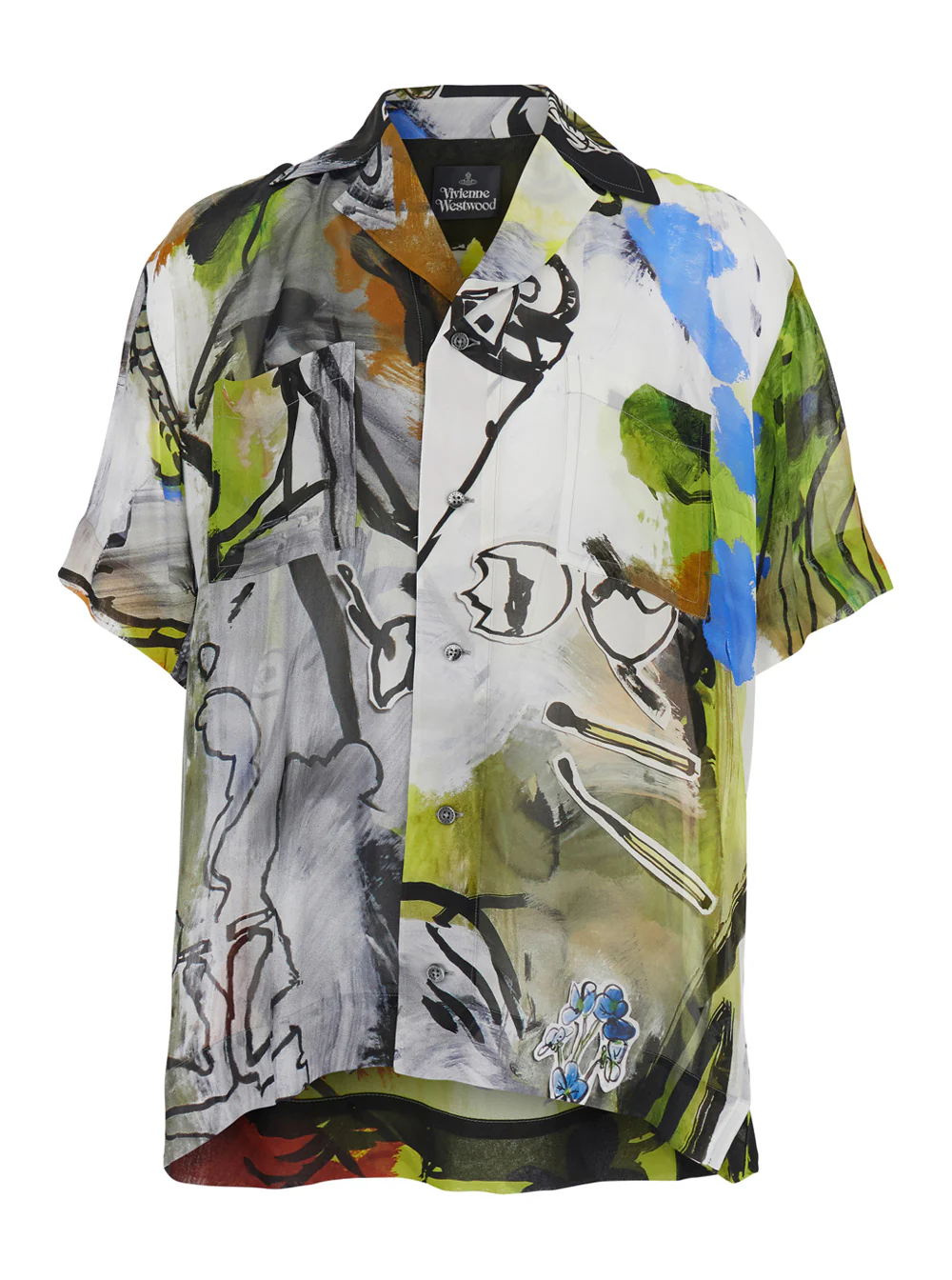 Camisa multicolor Vivienne Westwood com gola aberta e estampa gráfica em todo o tecido em viscose para homens