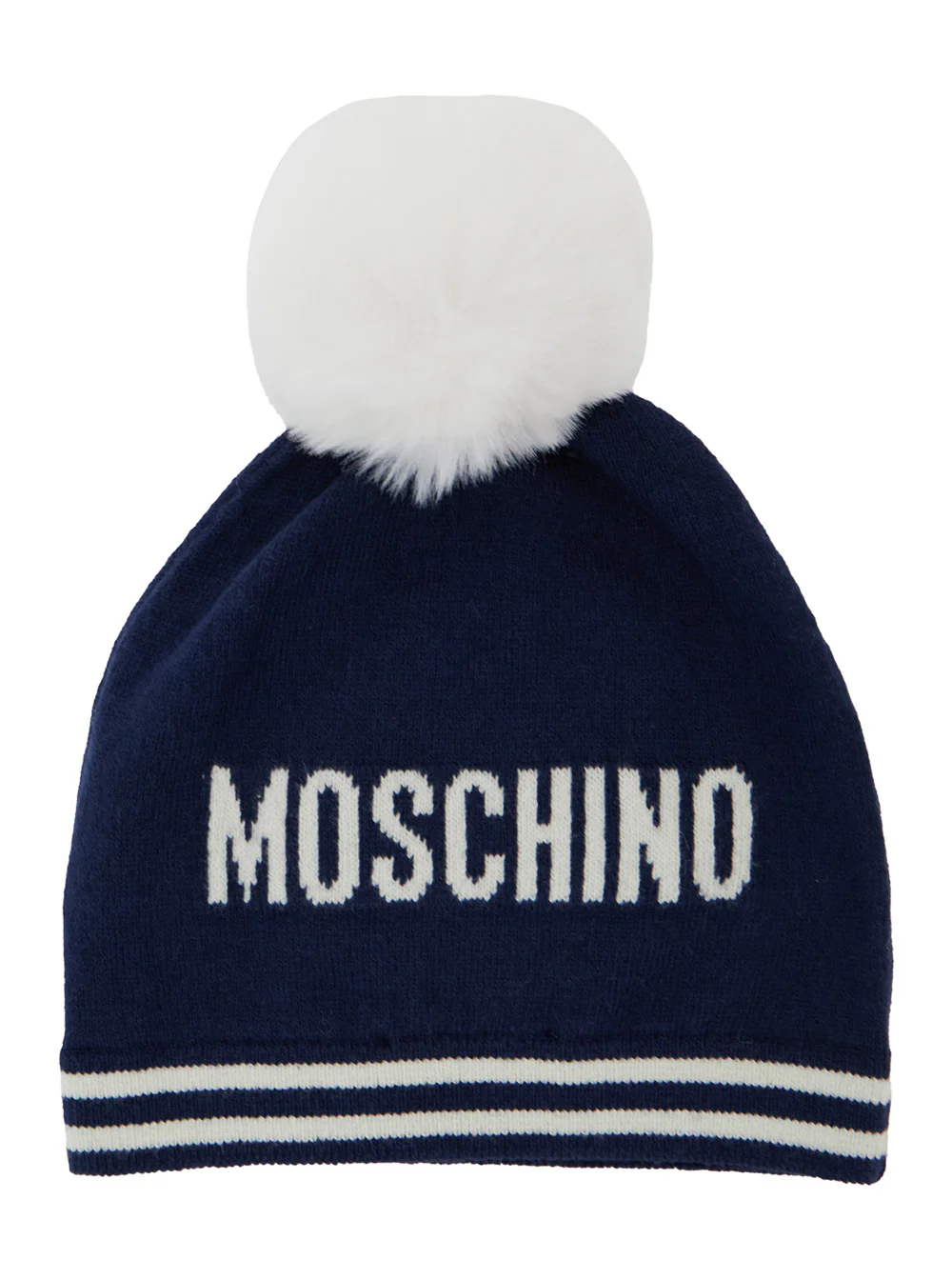 Chapéu Azul Moschino Kids com Bola e Patch de Urso Panda em Mistura de Algodão e Lã Luvas Bebê Azul