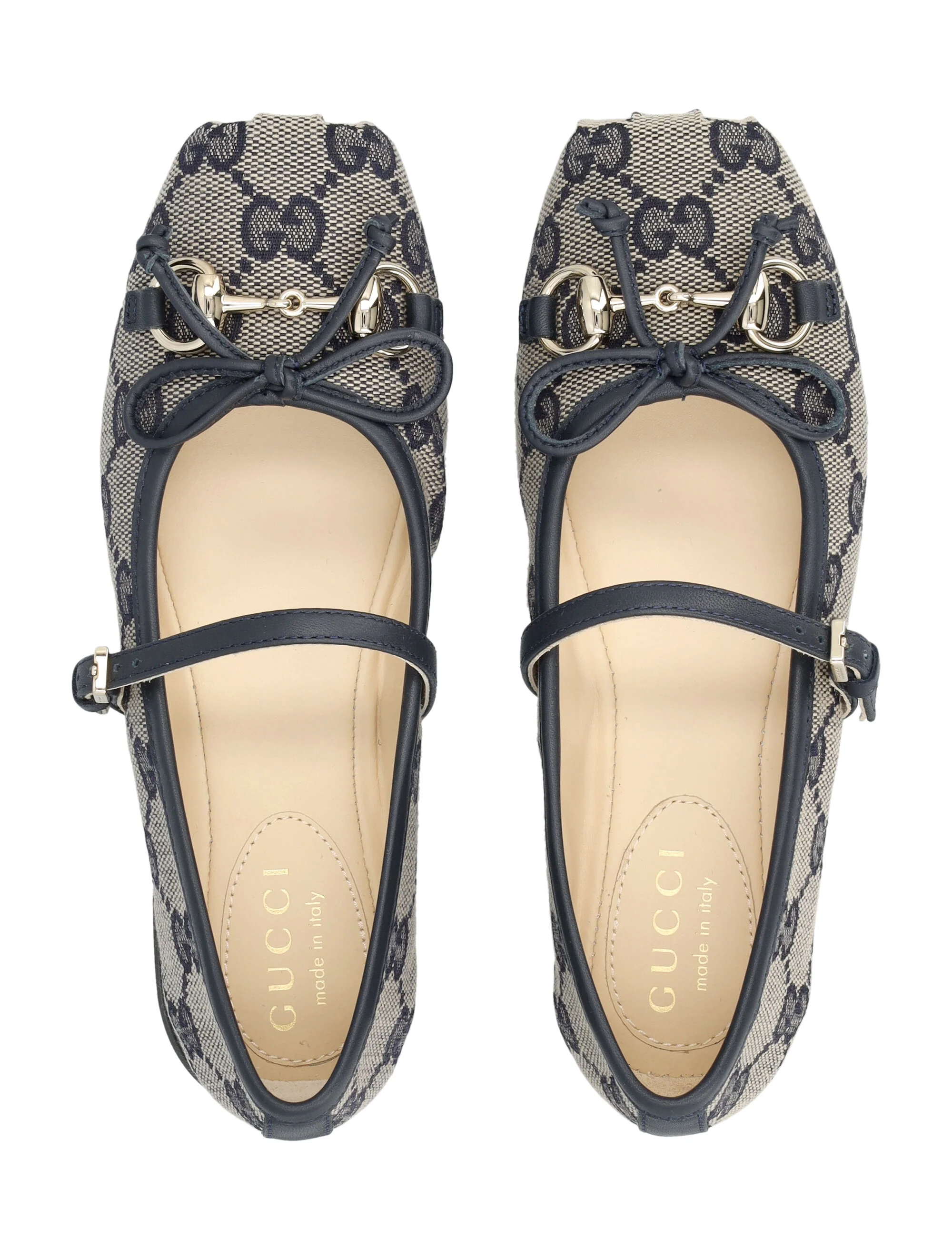 Sapatos Planos Ballet Gucci Gg Canvas para Meninas Bege Azul Poliéster
