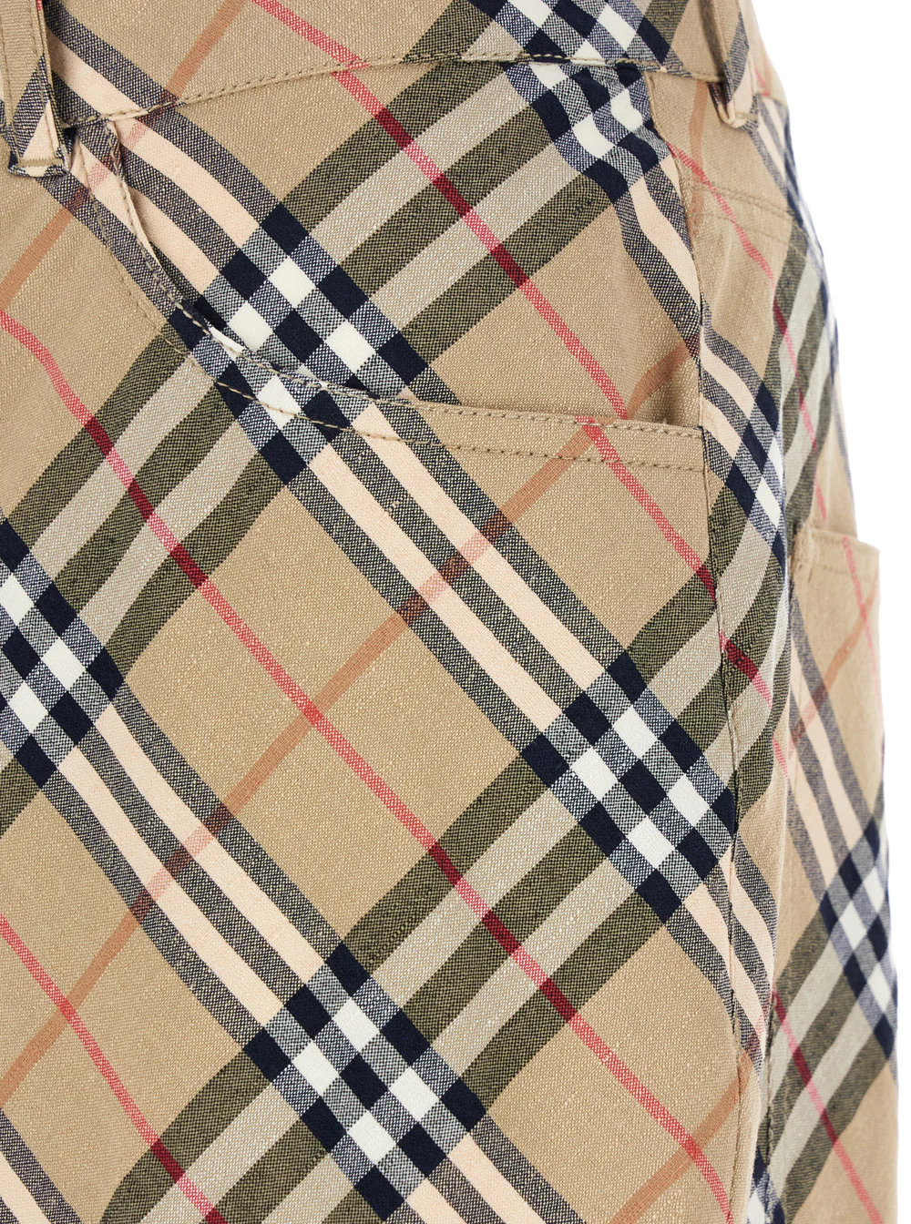Calças Cargo Bege Burberry com Motivo de Xadrez Vintage em Mistura de Linho e Algodão com Elastano para Homem