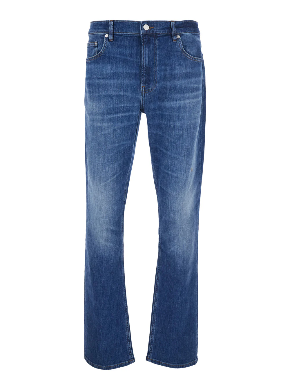 Calças Jeans Modernas Retas com Bolsos e Fechamento por Zíper Azul Homens Blu