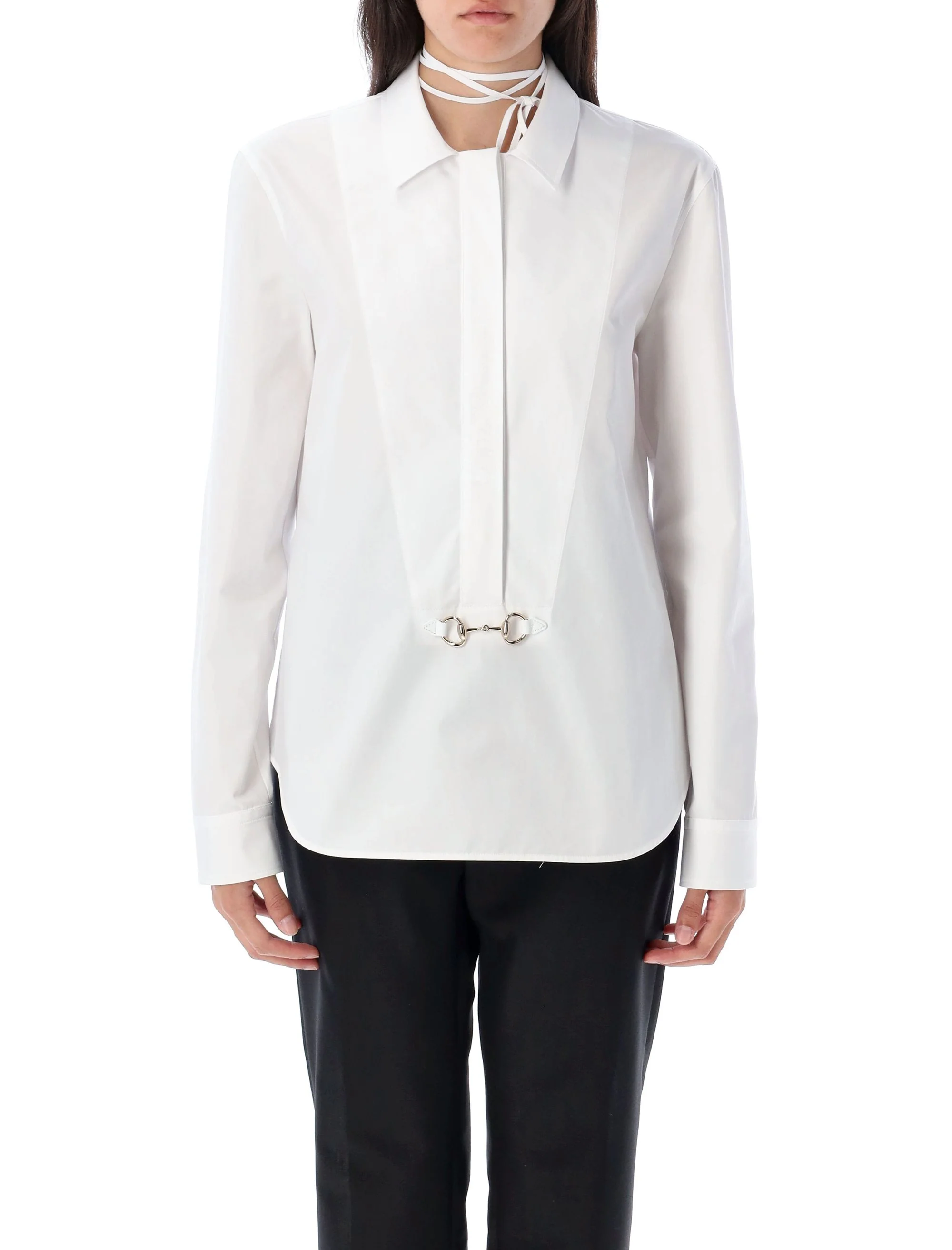 Camisa de algodão popeline Gucci com Horsebit Branco Camisa de algodão popeline Gucci com Horsebit Branco