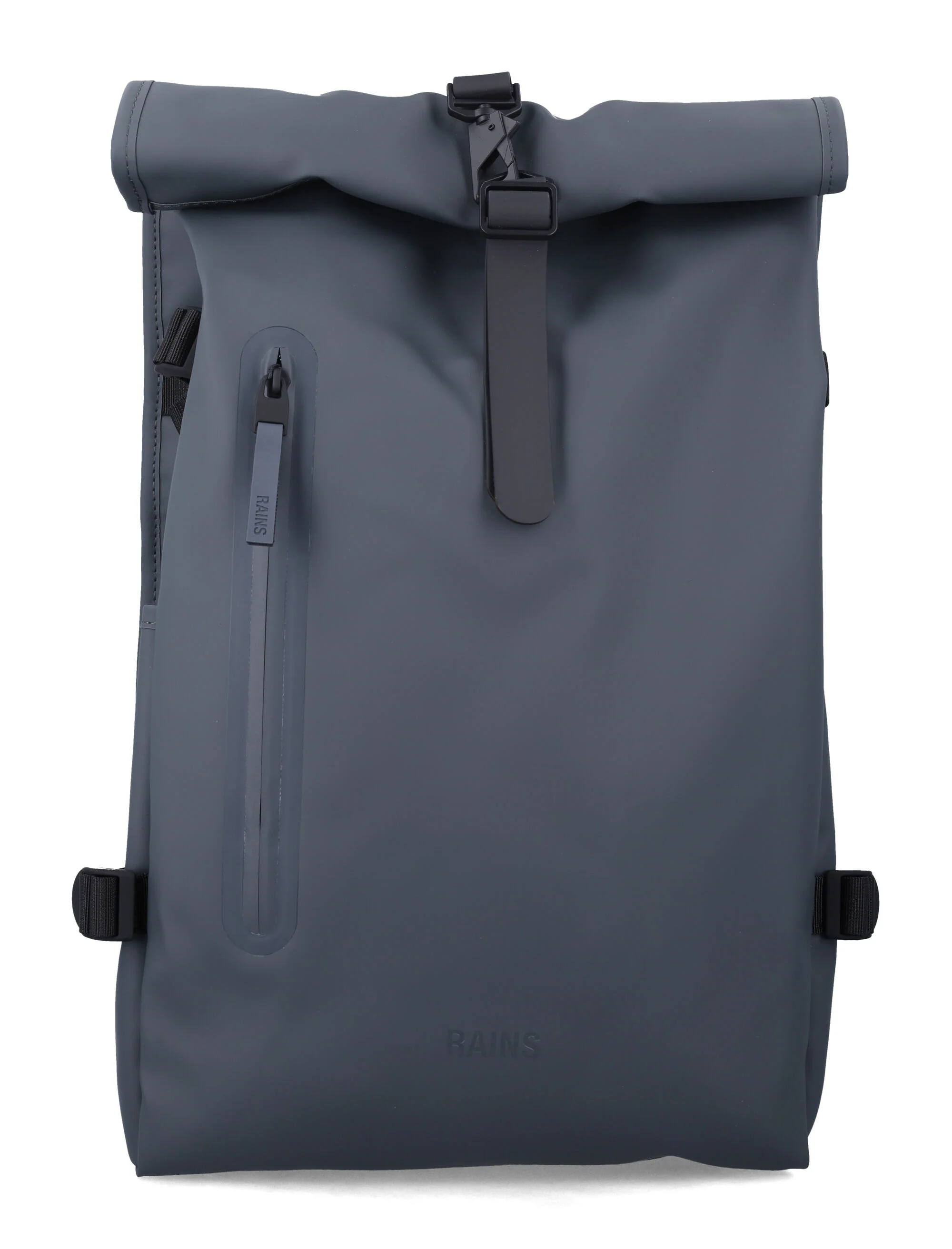 Mochila Impermeável Grande Rains Rolltop com Bolsa para Laptop Acabamento em Poliéster Cinza Escuro