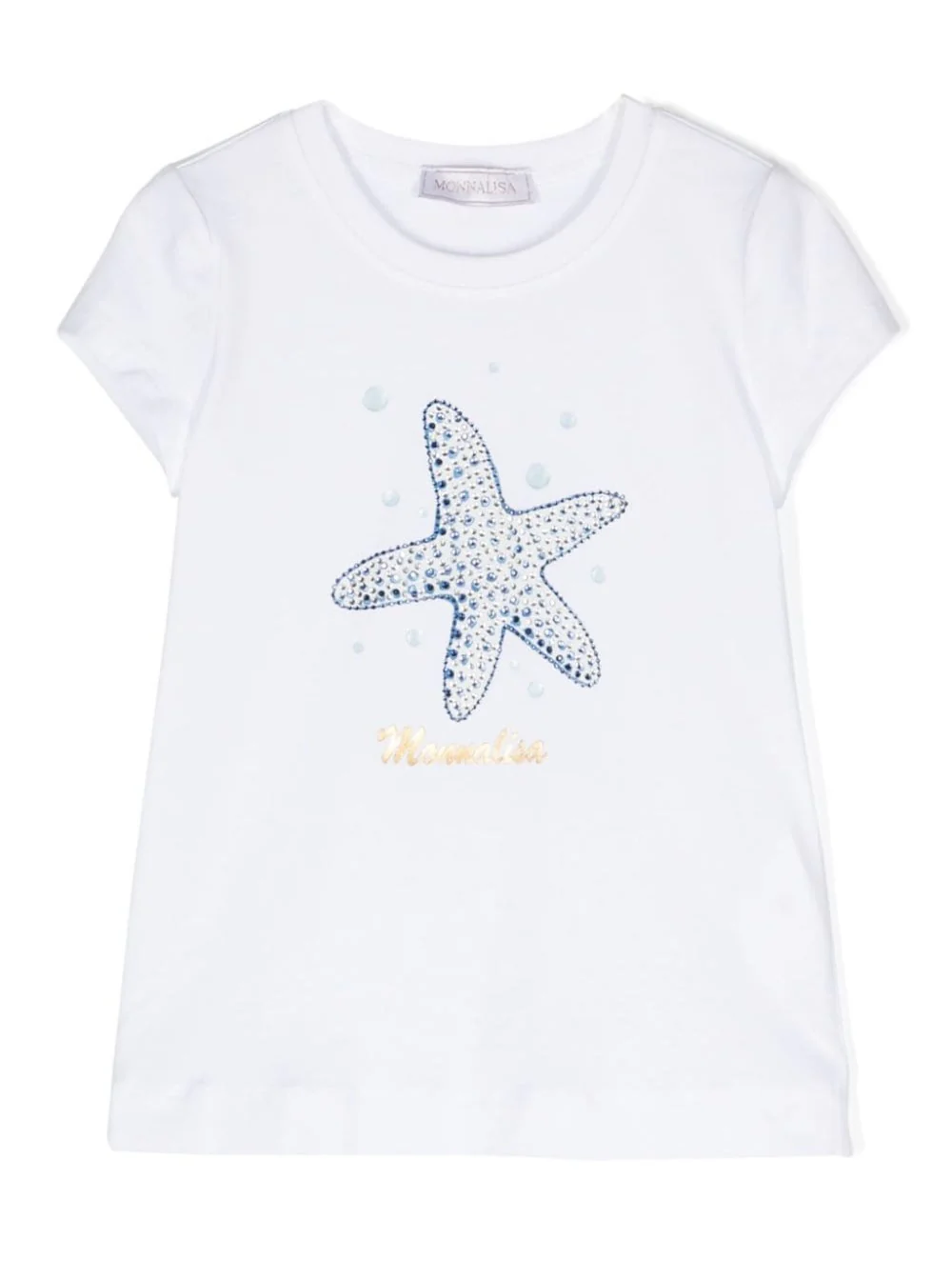 Camiseta Branca Infantil Monnalisa com Estampa de Estrela-do-Mar, Camisetas e Camisolas de Menina de Algodão Elástico com Elastano