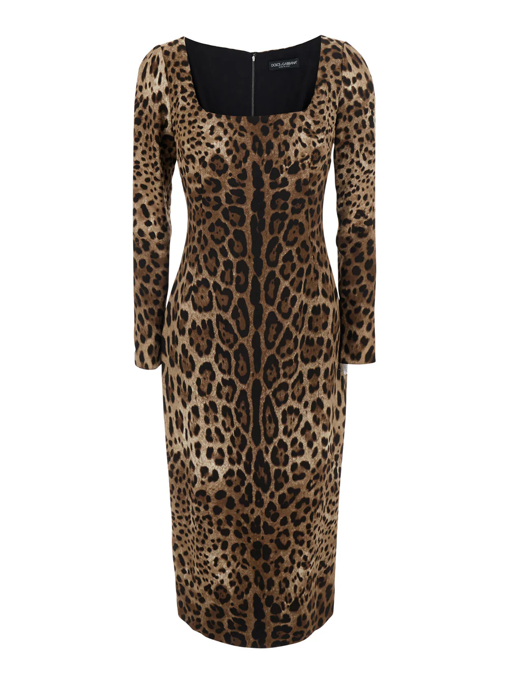 Vestido Midi de Manga Comprida com Estampa Animalier Dolce & Gabbana Marrom