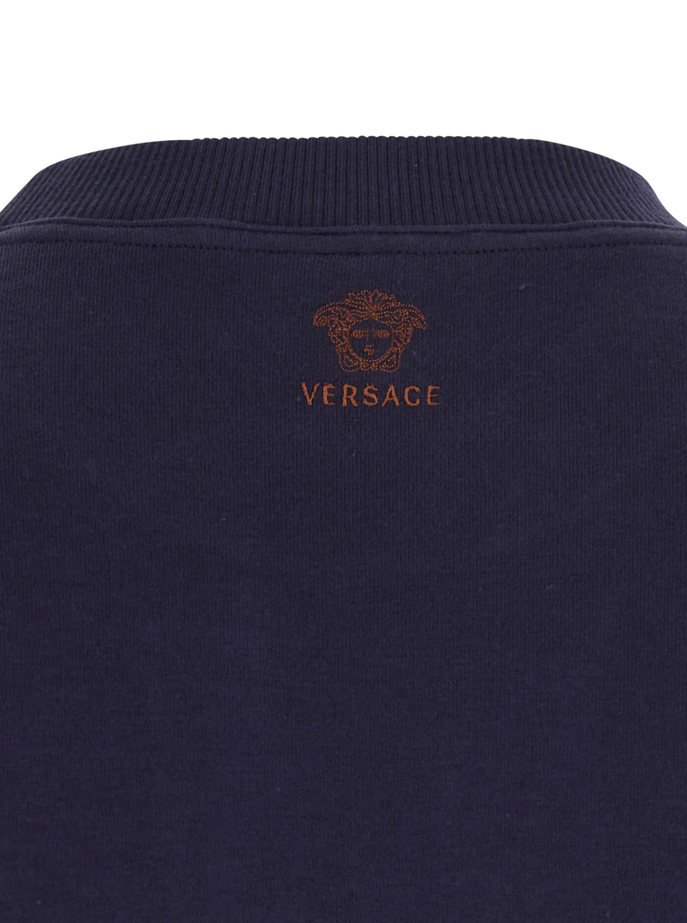Camiseta Vintage Azul Versace com Gola Redonda e Logotipo na Frente para Homens Azul Camisetas de Algodão Elastano Camisetas Polo