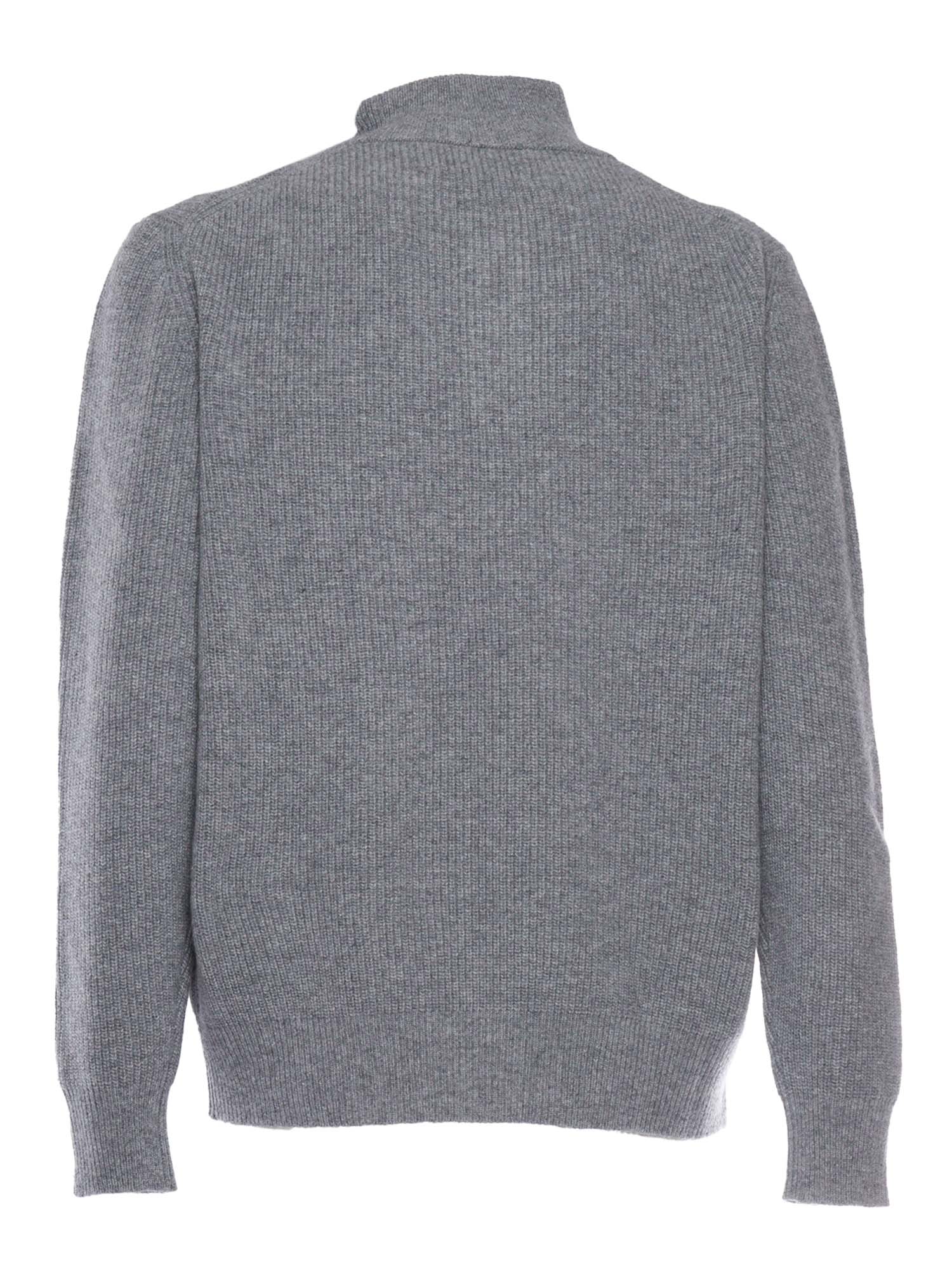 Suéter Half Zip Ballantyne Cinza Malha de Lã com Gola Alta