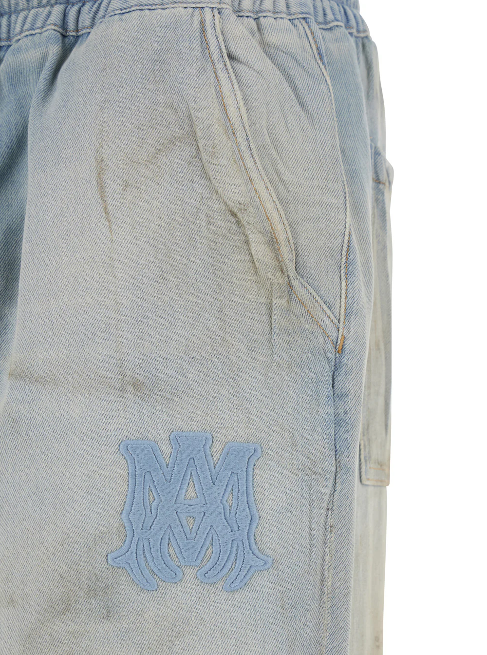 Calças Azuis Amiri com Cintura Elástica e Patches de Logotipo com Cordão na Frente em Algodão para Homens Calças Leves