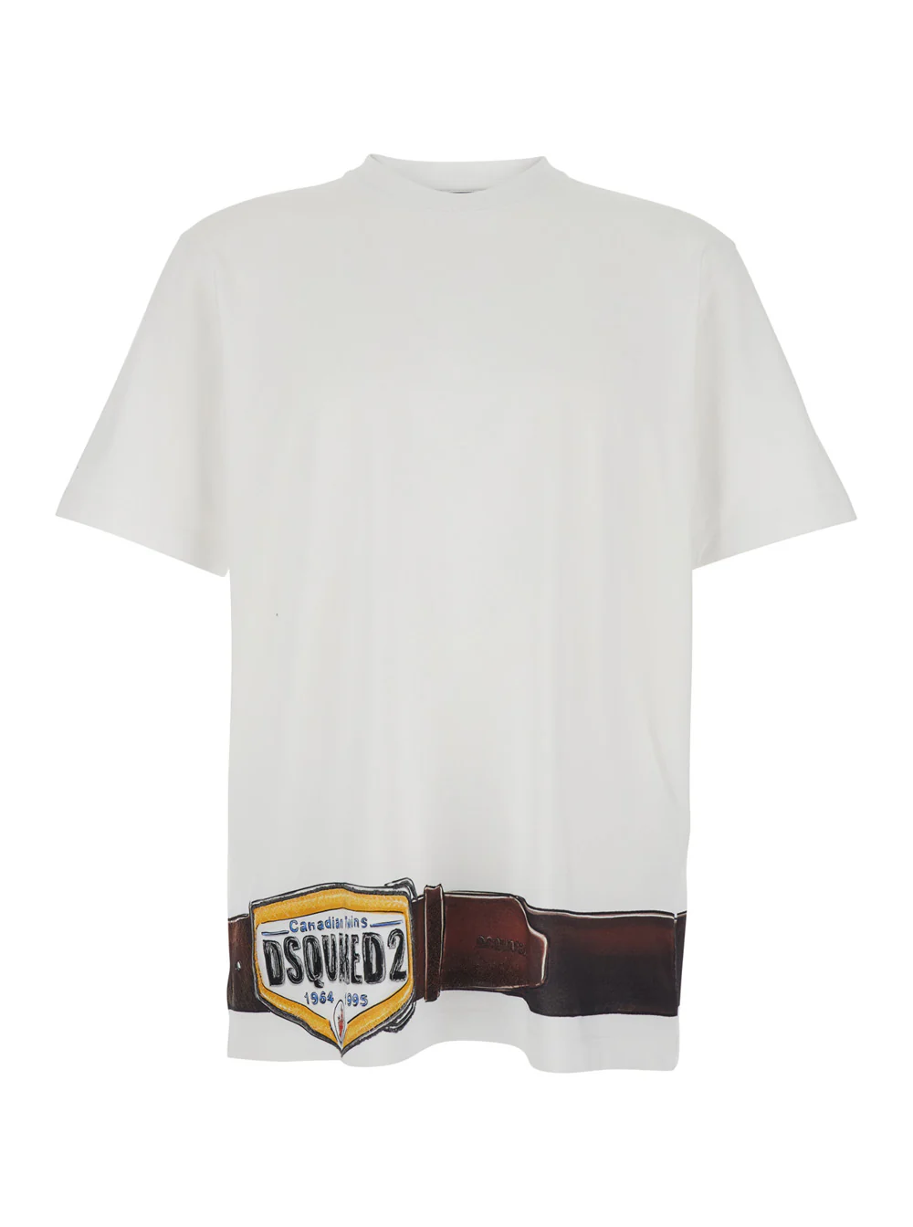 Camiseta Branca Dsquared2 com Gola Alta e Estampa Frontal e Traseira em Algodão para Homens Camisetas Camisetas Polo