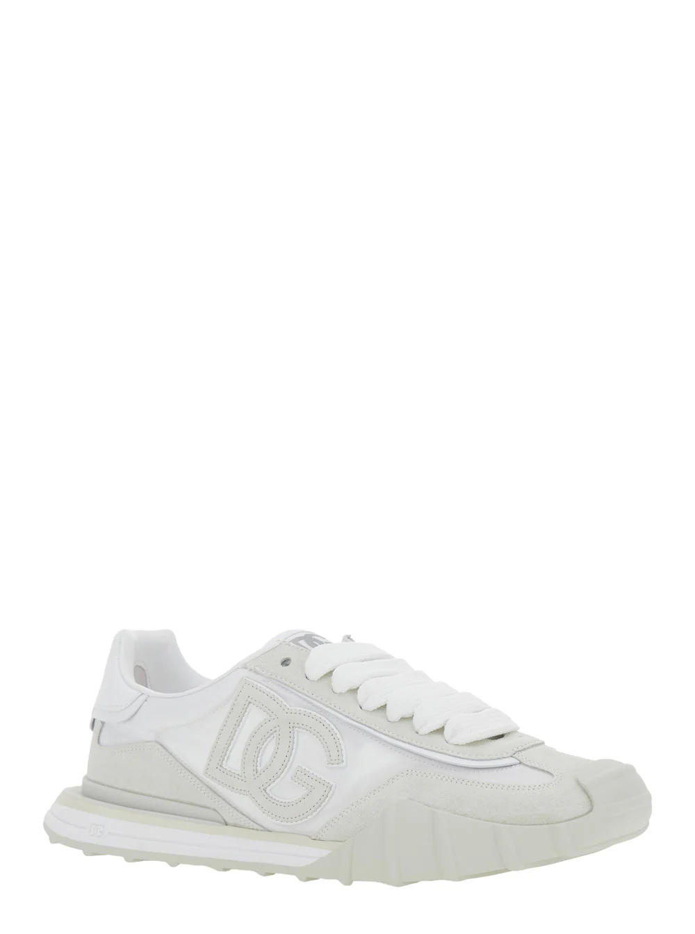 Sapatilhas Baixas Brancas Dolce & Gabbana DG Athletic com Logotipo Maxi no Lado e Lingueta com Patch em Malha de Camurça para Homens Ovelha Carneiro