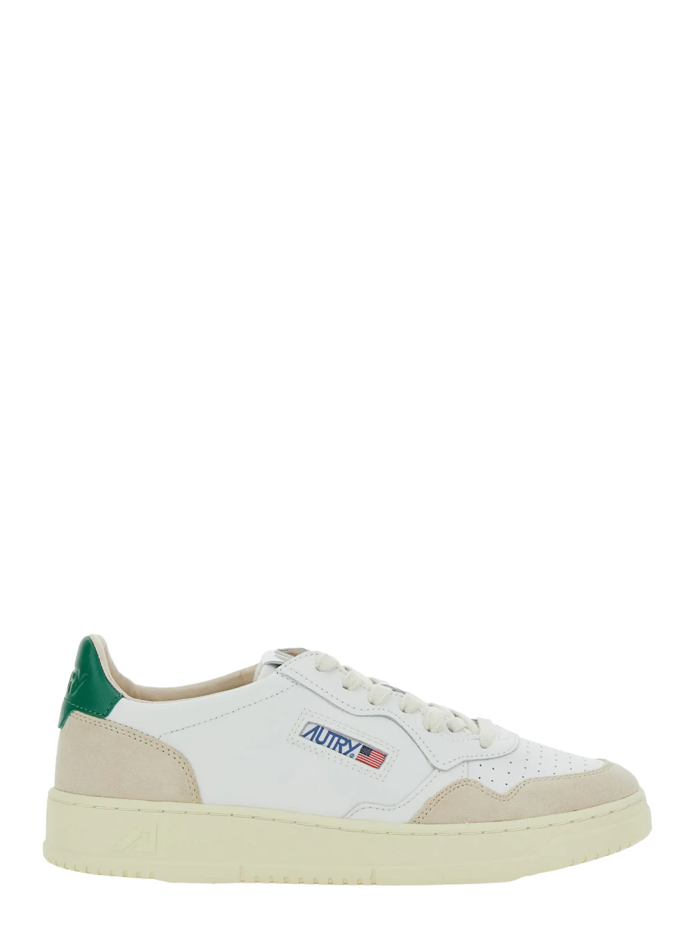 Sapatilha Autry Low Top Medalist com Detalhes em Couro Bege e Suede Branco em Couro Masculino Nylon