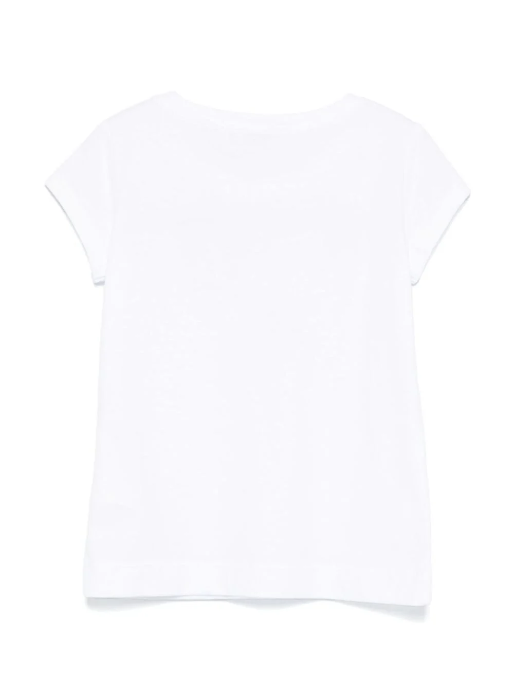 Camiseta Infantil Branca com Gola Redonda e Bordado de Laço na Frente e Letras de Logotipo em Algodão para Meninas Camisetas Polo