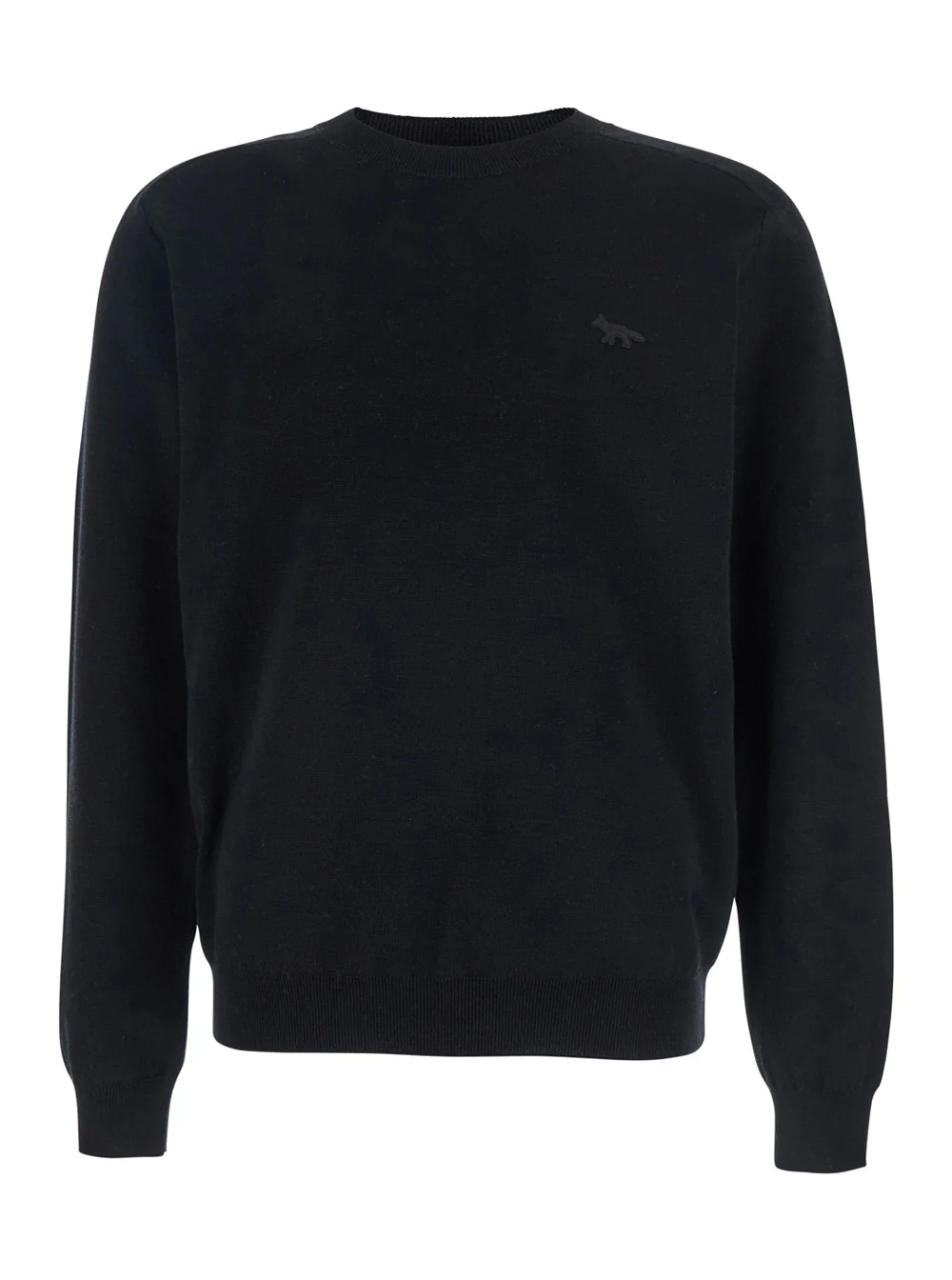 Maison Kitsuné Suéter Listrado Preto com Patch de Raposa na Frente em Malha de Lã de Merino Extrafina